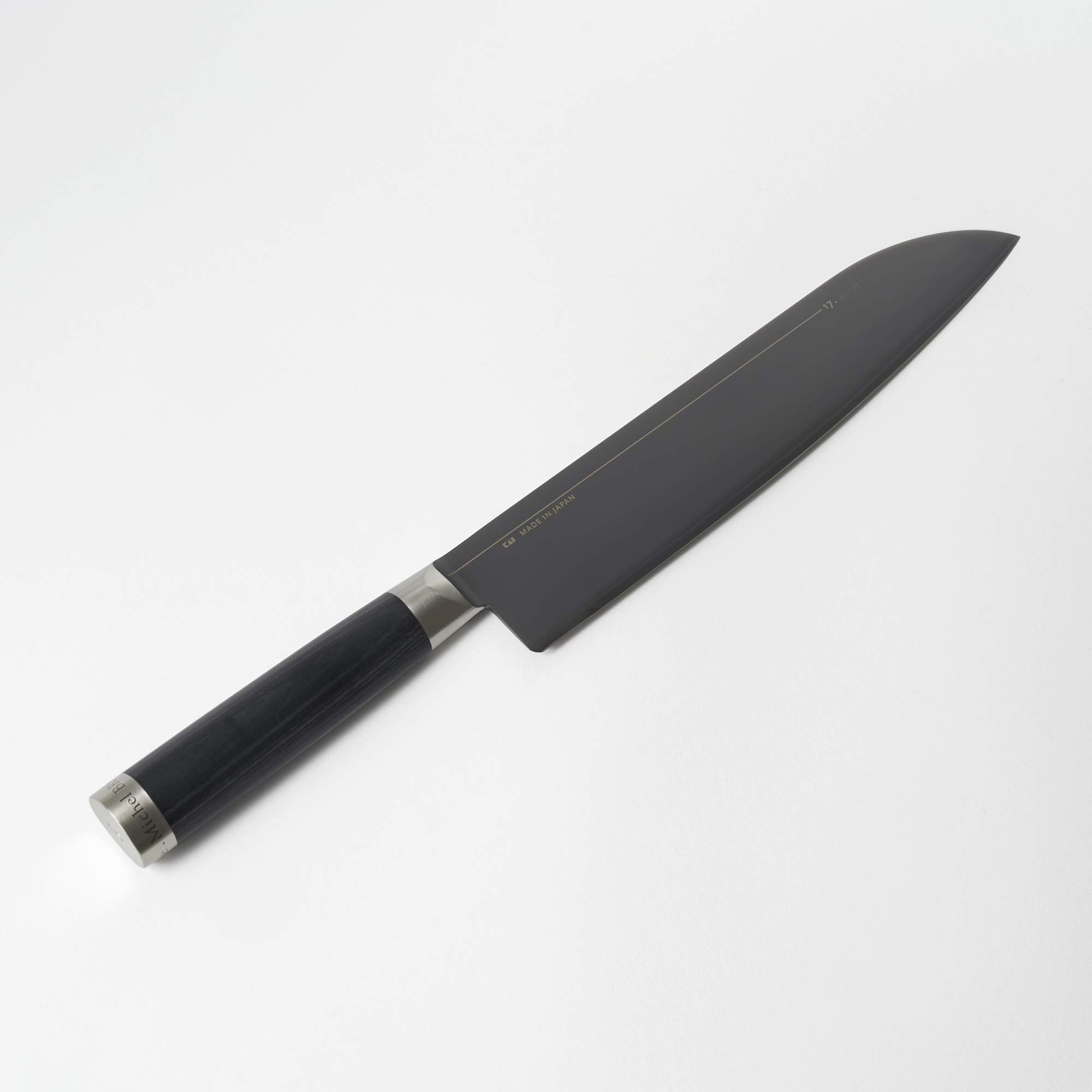 Michel BRAS No. 5 Santoku Knife - 9 Inch Professional Japanese Chef Knife with 3-Layer Stainless Steel Blade & Black Pakkawood Handle - Perfect for Slicing, Dicing, and Chopping Vegetables, Meat, and Fish - Ideal for Home Cooks and Professional Chefs