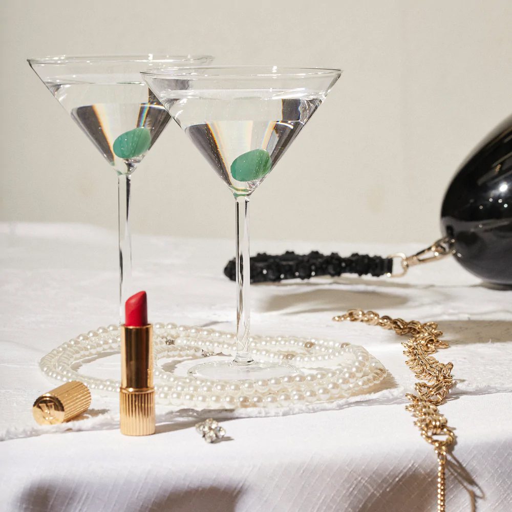 MAISON BALZAC Martini Glass Set - Clear & Opaque Olive Cocktail Glasses for Martinis, Cocktails & Home Bar Decor - Elegant Drinkware for Parties, Weddings & Entertaining