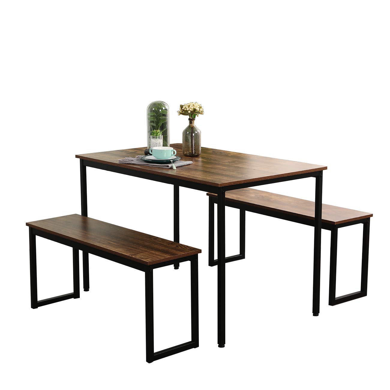 SogesGame 3-Piece Dining Table Set with 2 Benches - Compact Kitchen Table for 2-4 People, Space-Saving Breakfast Nook Furniture for Small Apartments, Perfect for Kitchen Dining, Breakfast Bars & Cozy Meals