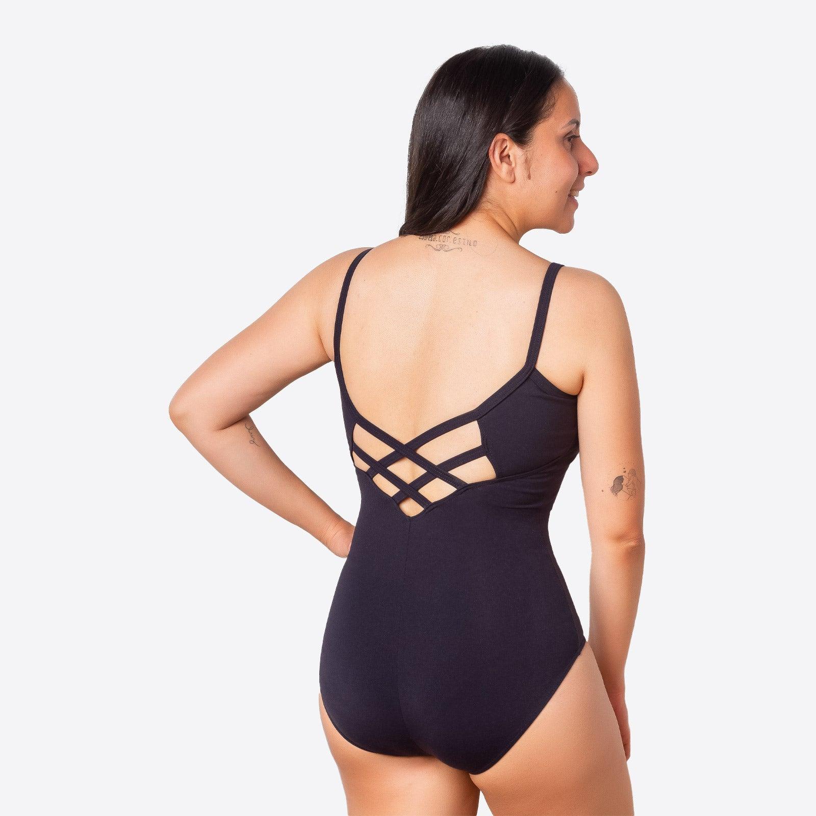 So Danca Adult+ Kehlani Black Strappy Back Camisole Leotard - Women's Dancewear for Ballet, Jazz & Contemporary Performance