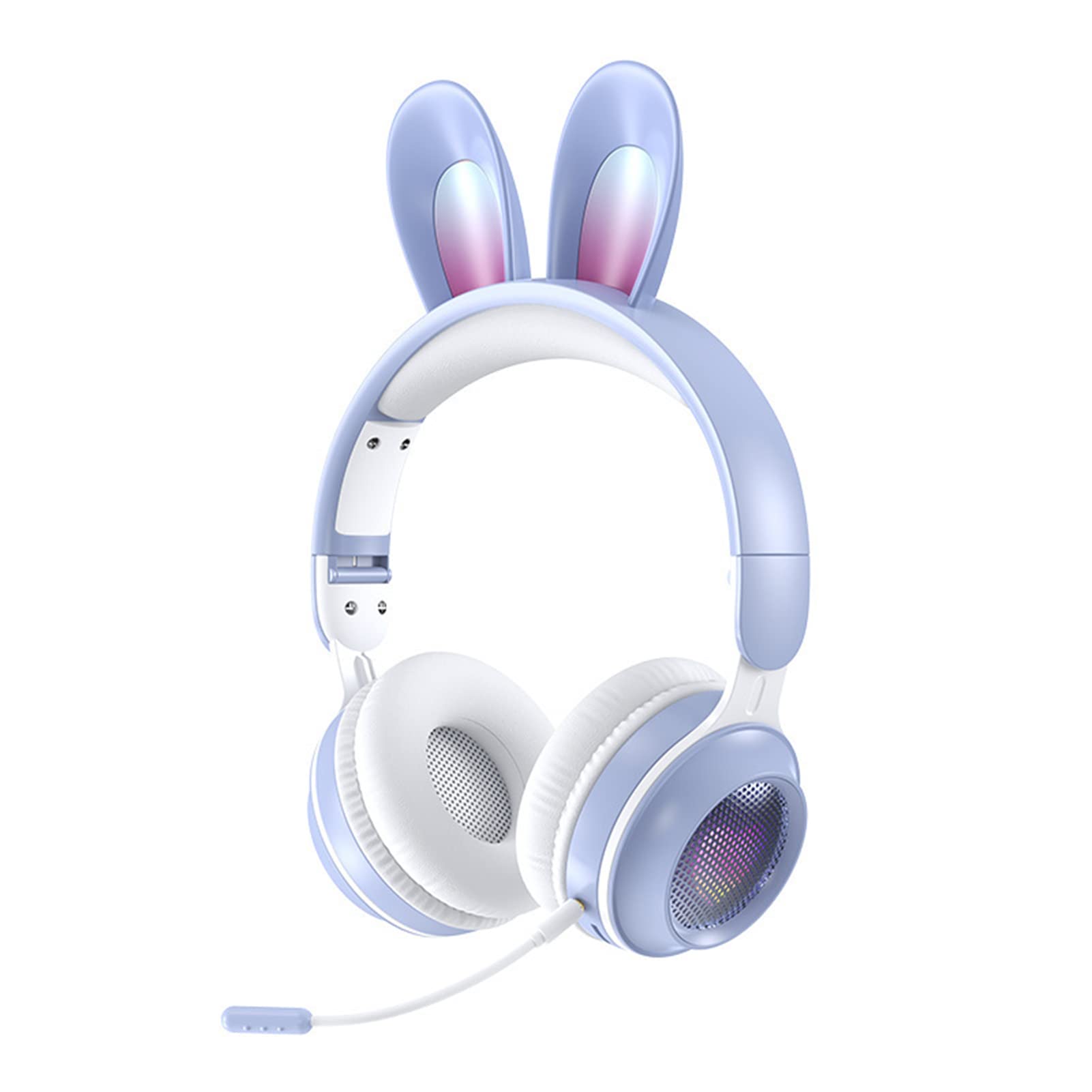 LGBN Bunny Ear Wireless Headphones with Mic - Bluetooth 5.0 Over-Ear Foldable Gaming Headset for Girls (Blue) | Perfect for Gaming, Music & Cute Aesthetic Outfits
