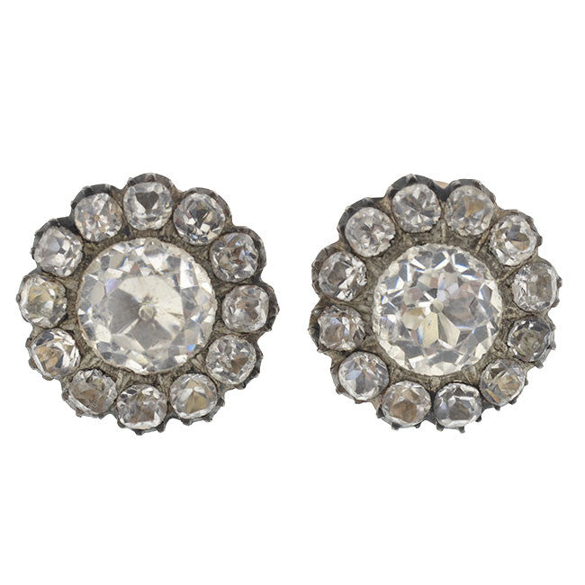 Victorian Sterling Silver & 14K Gold French Paste Cluster Clip-On Earrings - Vintage Jewelry for Weddings, Parties & Special Occasions
