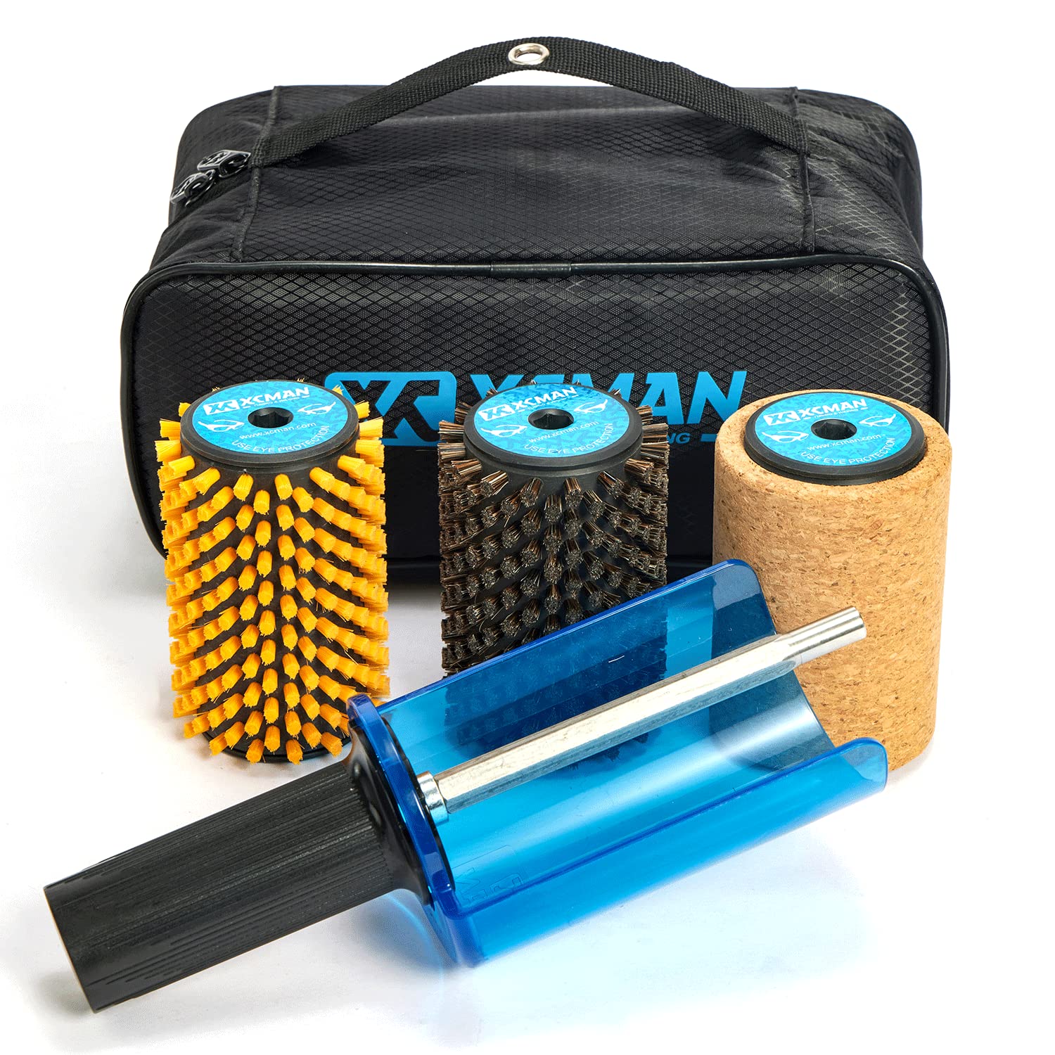 XC Alpine Ski Rotary Brush Kit - Nylon, Horsehair, Brass & Cork Brushes (100mm) for Ski & Snowboard Maintenance - Perfect for Waxing, Edge Tuning & Base Cleaning