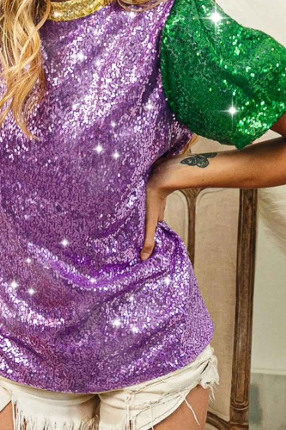 Sparkly BiBi Mardi Gras Sequin Party Top for Women - Perfect for Carnival, Costume Parties & Festive Celebrations