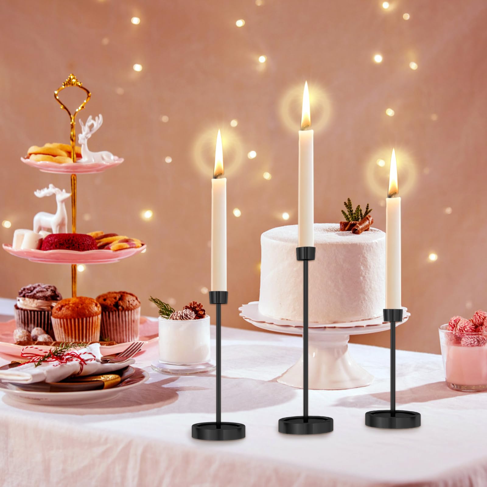 Black Metal Candlestick Holders Set of 6 - Modern Taper Candle Holders for Table Centerpiece Decor - Perfect for Weddings, Dinner Parties, Festivals & Housewarming Gifts - Elegant Home Decor for Living Room, Dining Table & Special Occasions