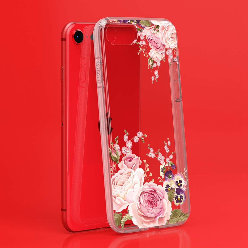 Rose Flower Clear Flexible TPU Bumper Case for iPhone SE 2020/iPhone 8/iPhone 7 - Soft Silicone Protective Cover with Cute Design | Perfect for Everyday Use, Work & Travel