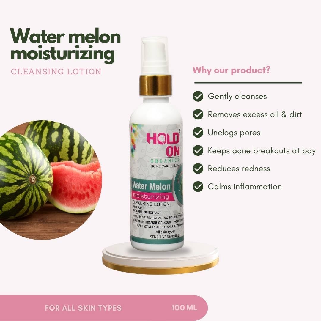HOLD ON® Watermelon Extract Cleansing Lotion - Moisturizing & Revitalizing Face & Body Wash (100ml) | Gentle Daily Cleanser for Dry & Sensitive Skin | Perfect for Morning & Night Skincare Routine