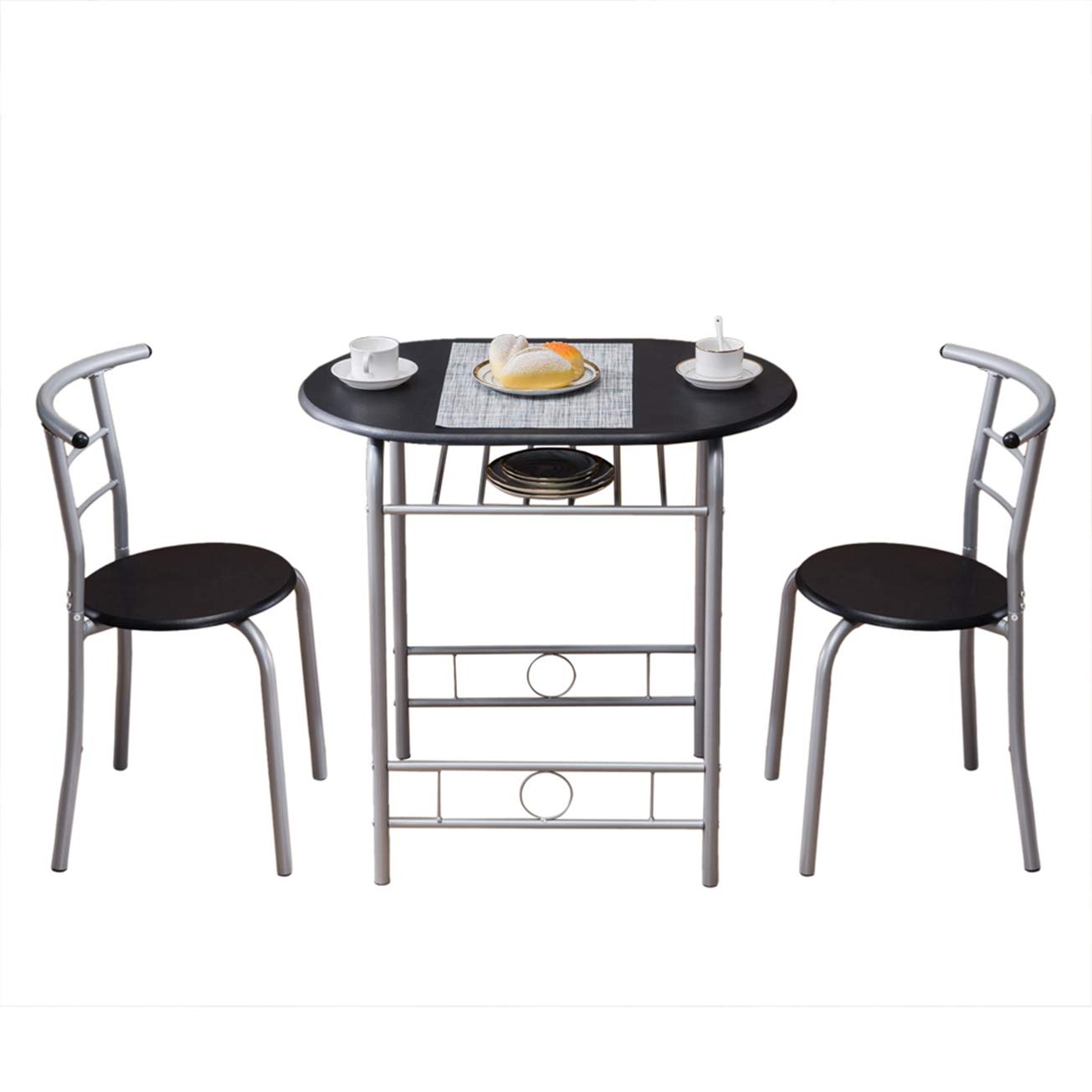 MITPATY PVC Breakfast Table Set - 1 Table & 2 Black Chairs for Indoor/Outdoor Dining | Classic Bistro Cafe Furniture for Patio, Garden, Restaurant & Home Decor