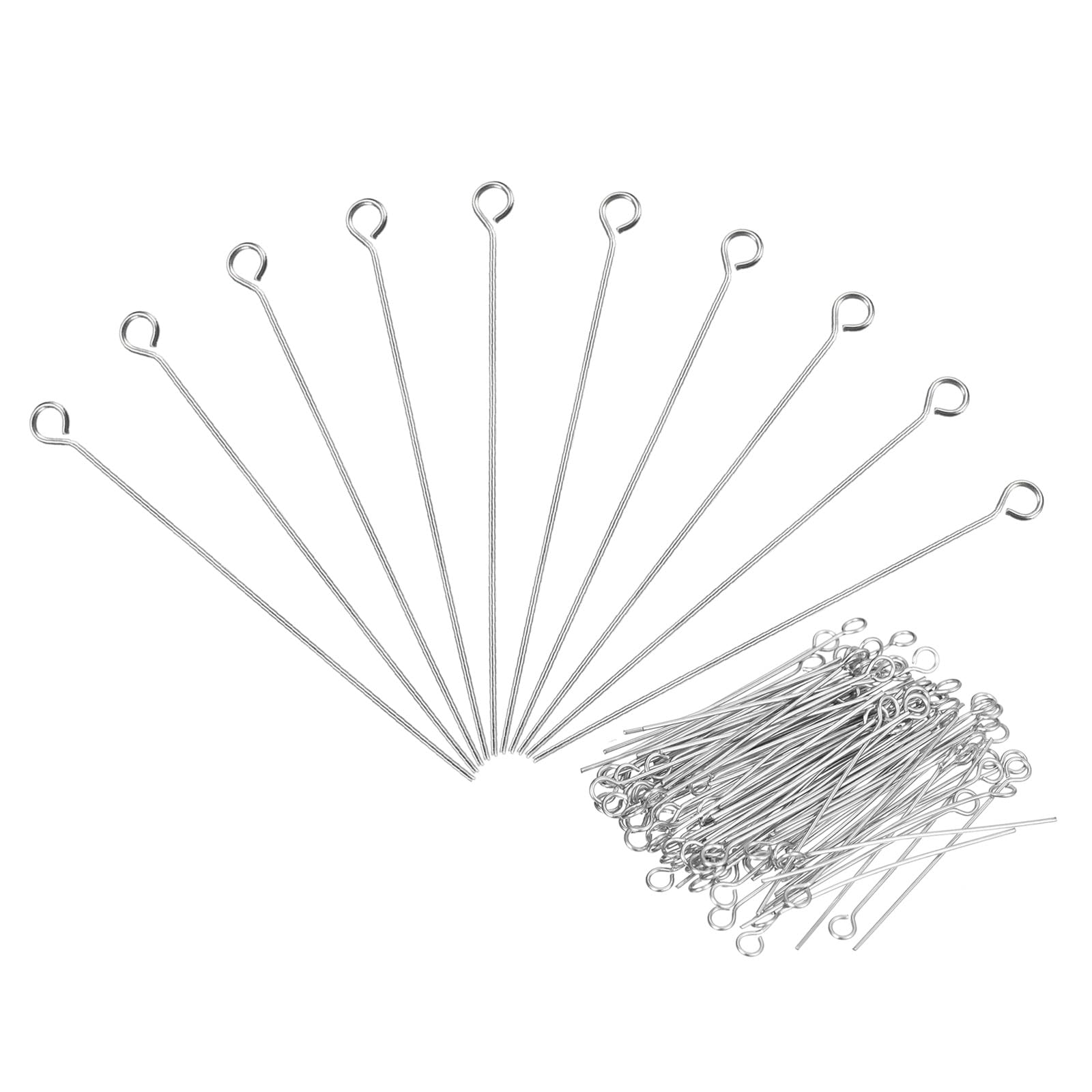PATIKIL 200Pcs 304 Stainless Steel Jewelry Eye Pins - 60mm 22 Gauge Silver Open Eye Pins for Jewelry Making, DIY Craft, Necklaces, Bracelets & Earrings | Perfect for Beading, Wire Wrapping & Handmade Jewelry Designs