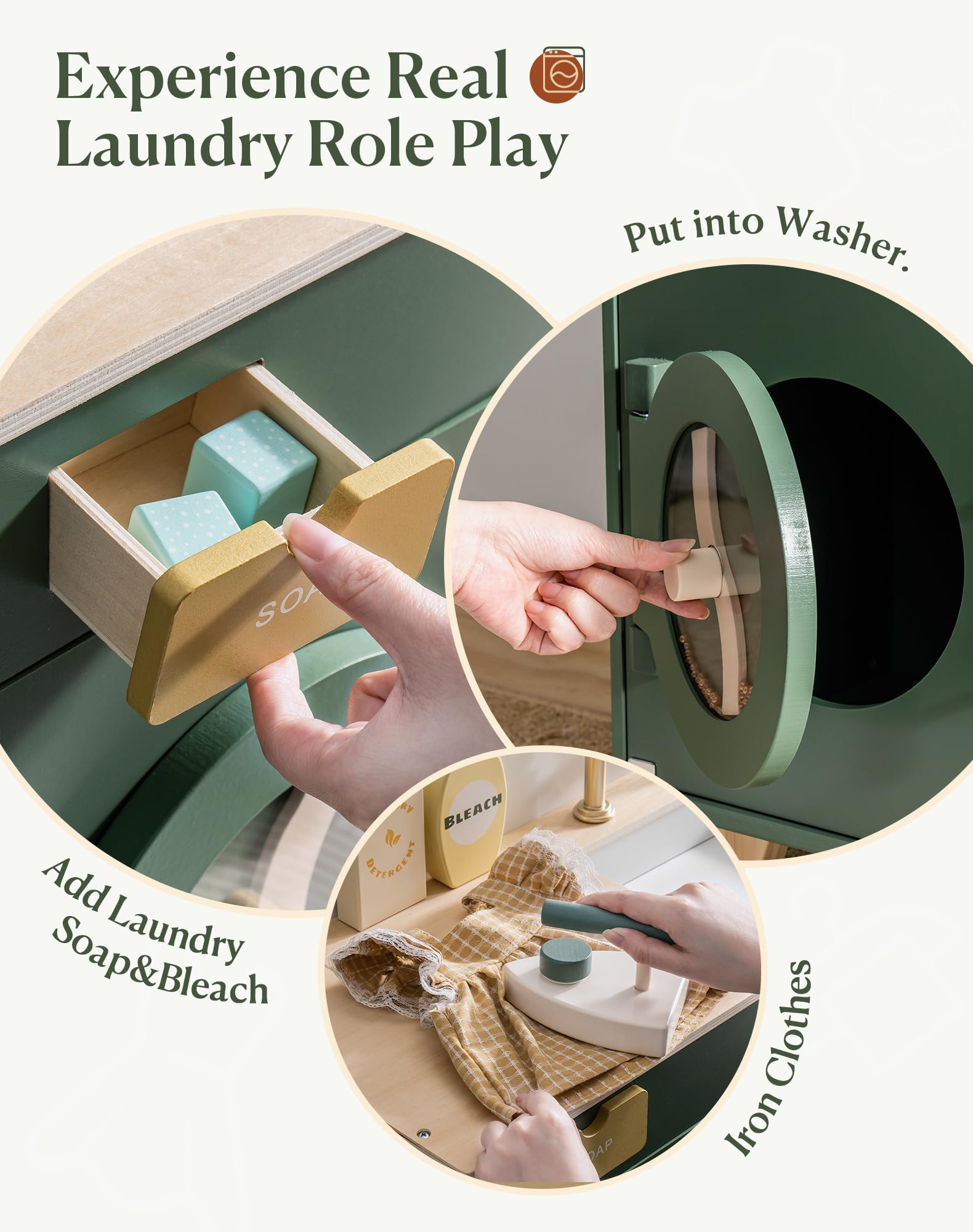 Wooden Kids Kitchen Playset with Washing Machine & Accessories - Pretend Play Toy for Toddlers & Children - Role Play Cooking & Cleaning Fun - Perfect Gift for Boys & Girls - Ideal for Home, Preschool & Daycare Playrooms