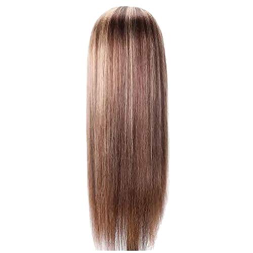 Brown & Blonde Mixed Straight Synthetic Lace Front Wig for Women - Long Middle Part Human Hair-Like Wig for Daily Wear, Parties & Cosplay