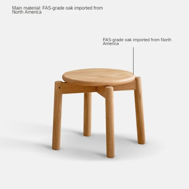 Solid Oak Wood Round Stackable Stool - Rustic Home Decor, Kitchen Island Seating, Bar Stool for Dining Room & Outdoor Use