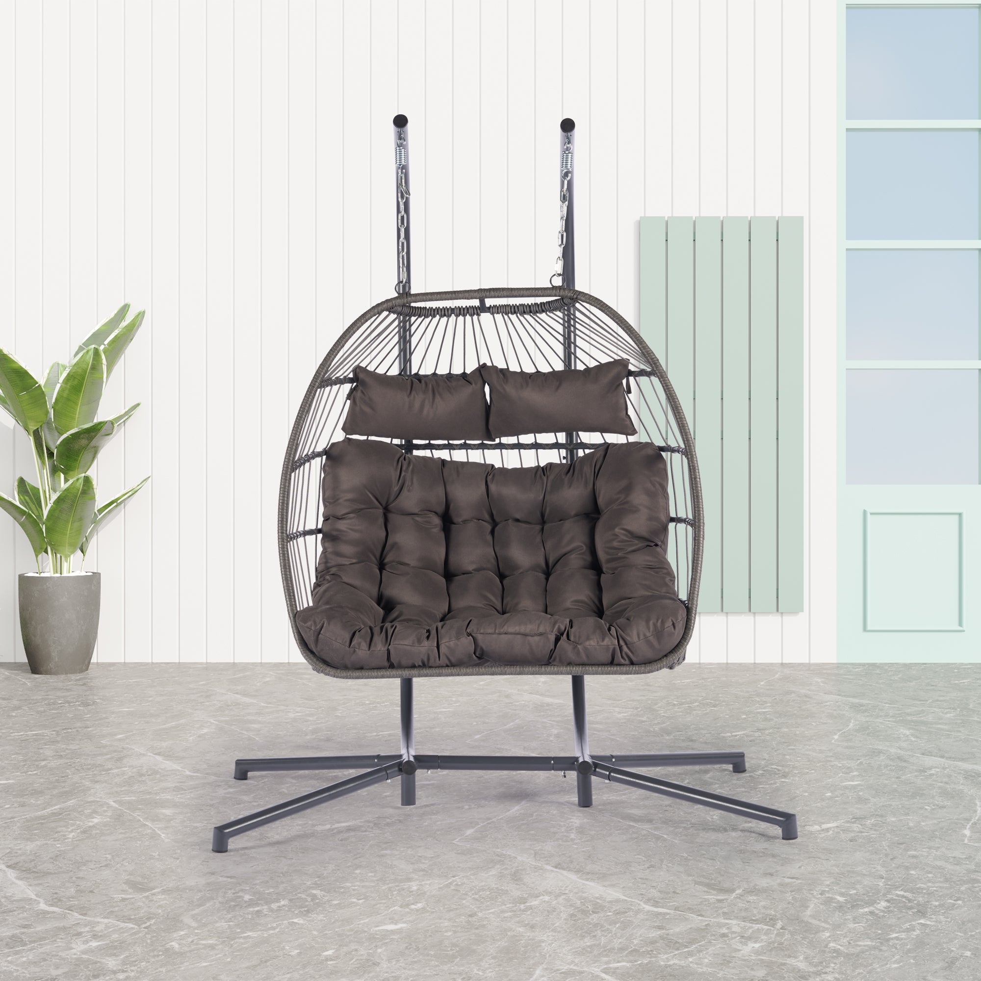 2 Person Outdoor Rattan Hanging Chair - Patio Wicker Egg Swing Chair for Garden, Balcony & Backyard - Perfect for Relaxing & Lounging