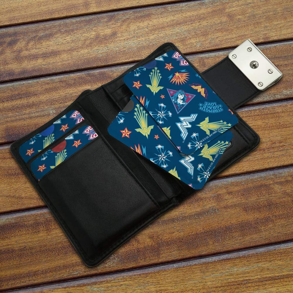 Wonder Woman Movie Sticker Pattern RFID Blocking Credit Card Holder Set of 4 - Stylish Wallet Protector Sleeves for Women & Men - Perfect for Travel, Shopping & Everyday Use