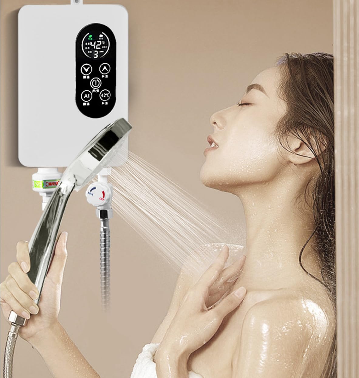 Electric Instant Tankless Water Heater for Shower & Kitchen - Fast Hot Water Faucet with Hose Bracket - Perfect for Bathroom, RV, and Small Apartments