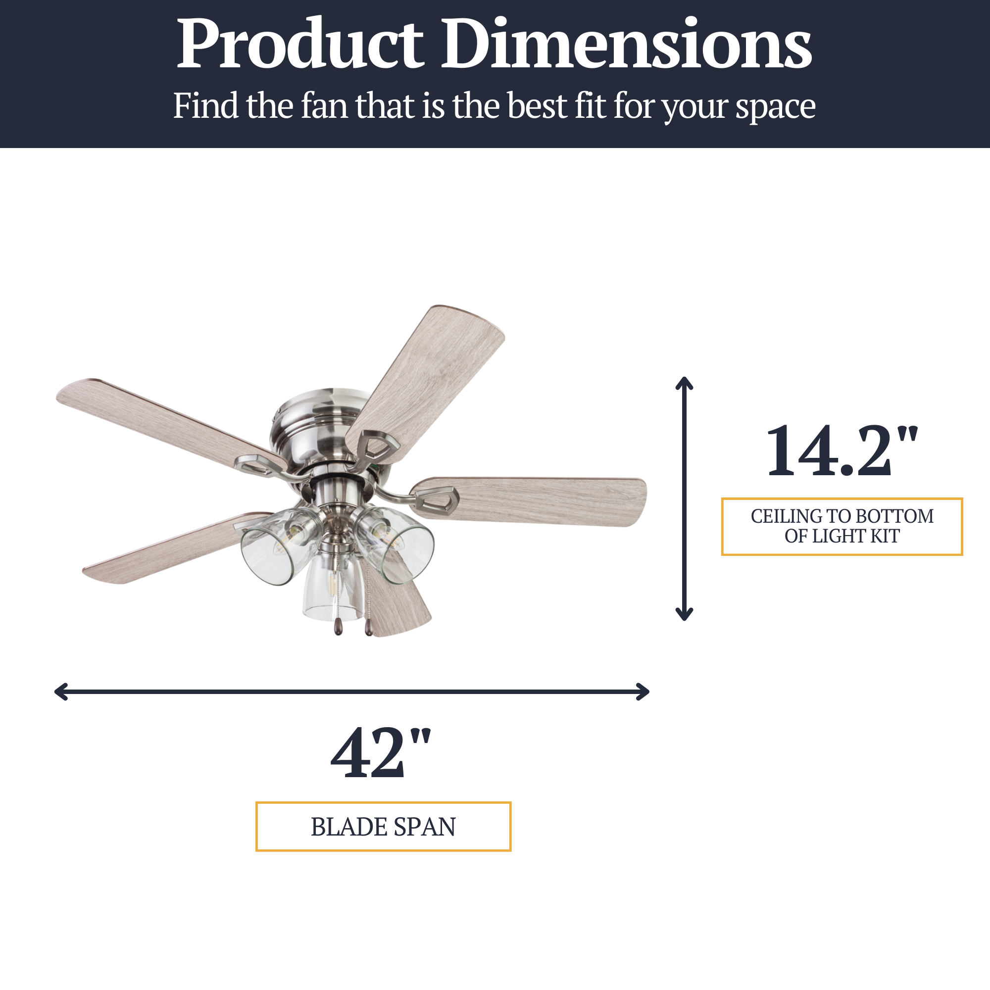 42 Inch Renton Brushed Nickel Ceiling Fan with Pull Chain - Perfect for Bedroom, Living Room & Outdoor Spaces