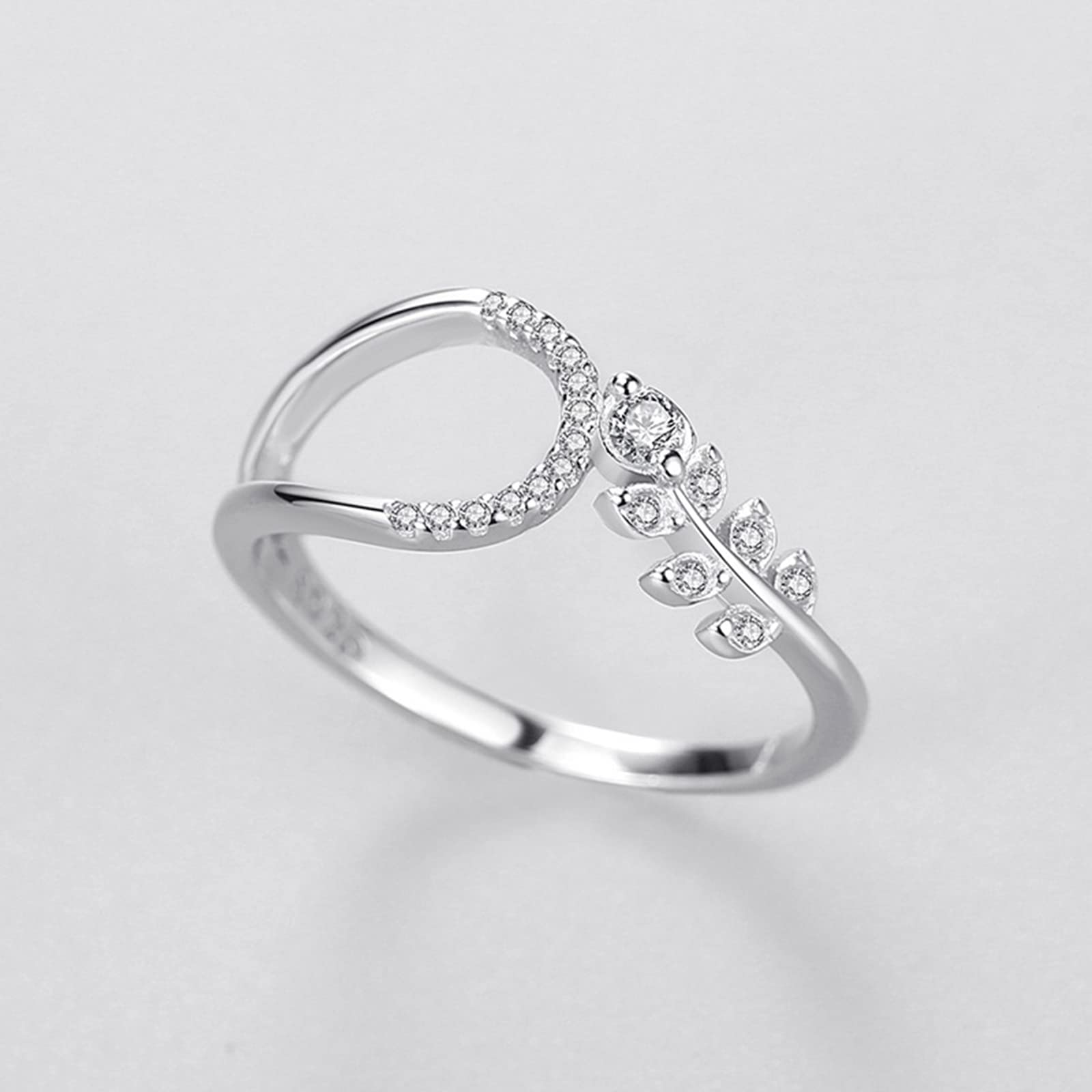 Elegant Promise Rings for Women - Sterling Silver Cubic Zirconia Geometric Diamond Design with Silver Leaf - Valentine's Day, Anniversary & Wedding Gift Idea - Perfect for Romantic Occasions & Special Moments