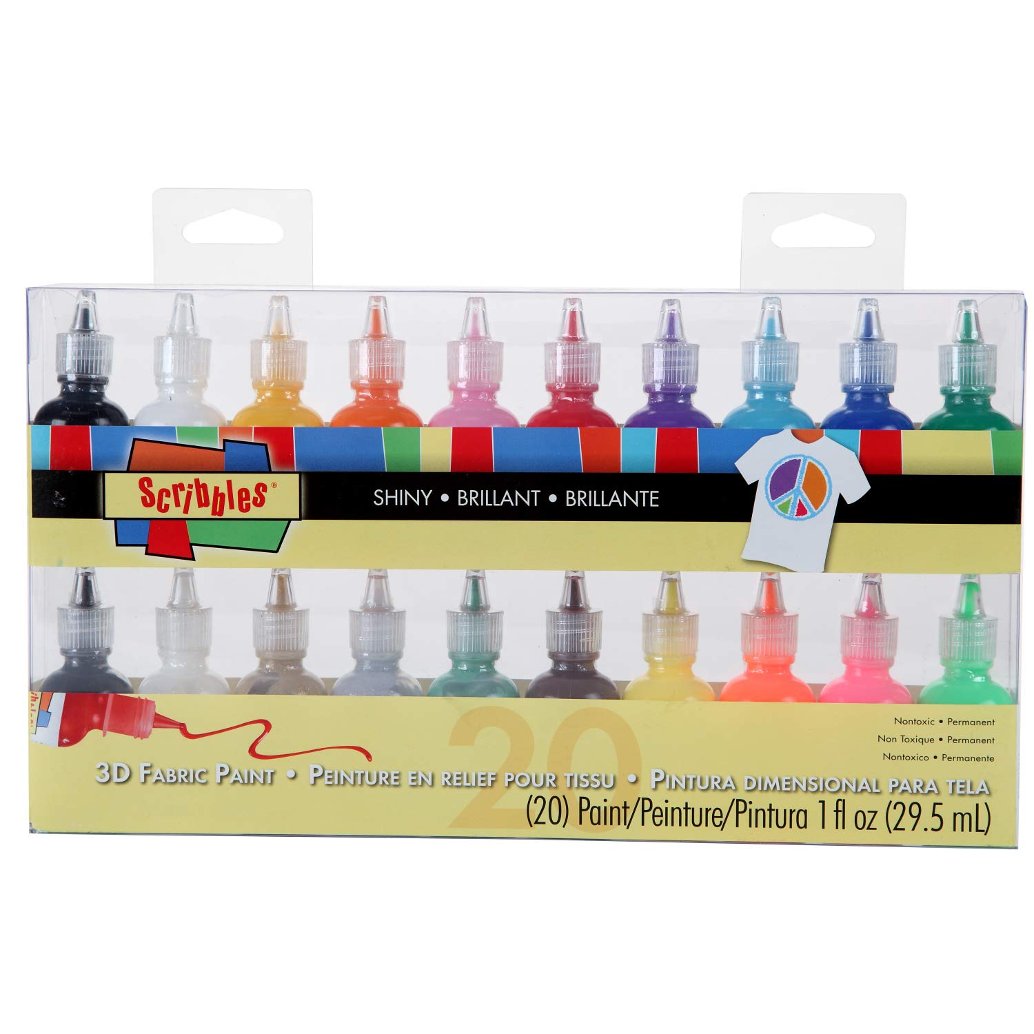Bulk Buy: Scribbles Shiny 3D Paint - Pack of 20 Ultra Bright, Non-Toxic & Permanent Dimensional Fabric Paints for DIY Crafts, T-Shirts, Backpacks, Posters, Glass, Wood - Perfect for Customizing Clothes, Home Decor & School Projects