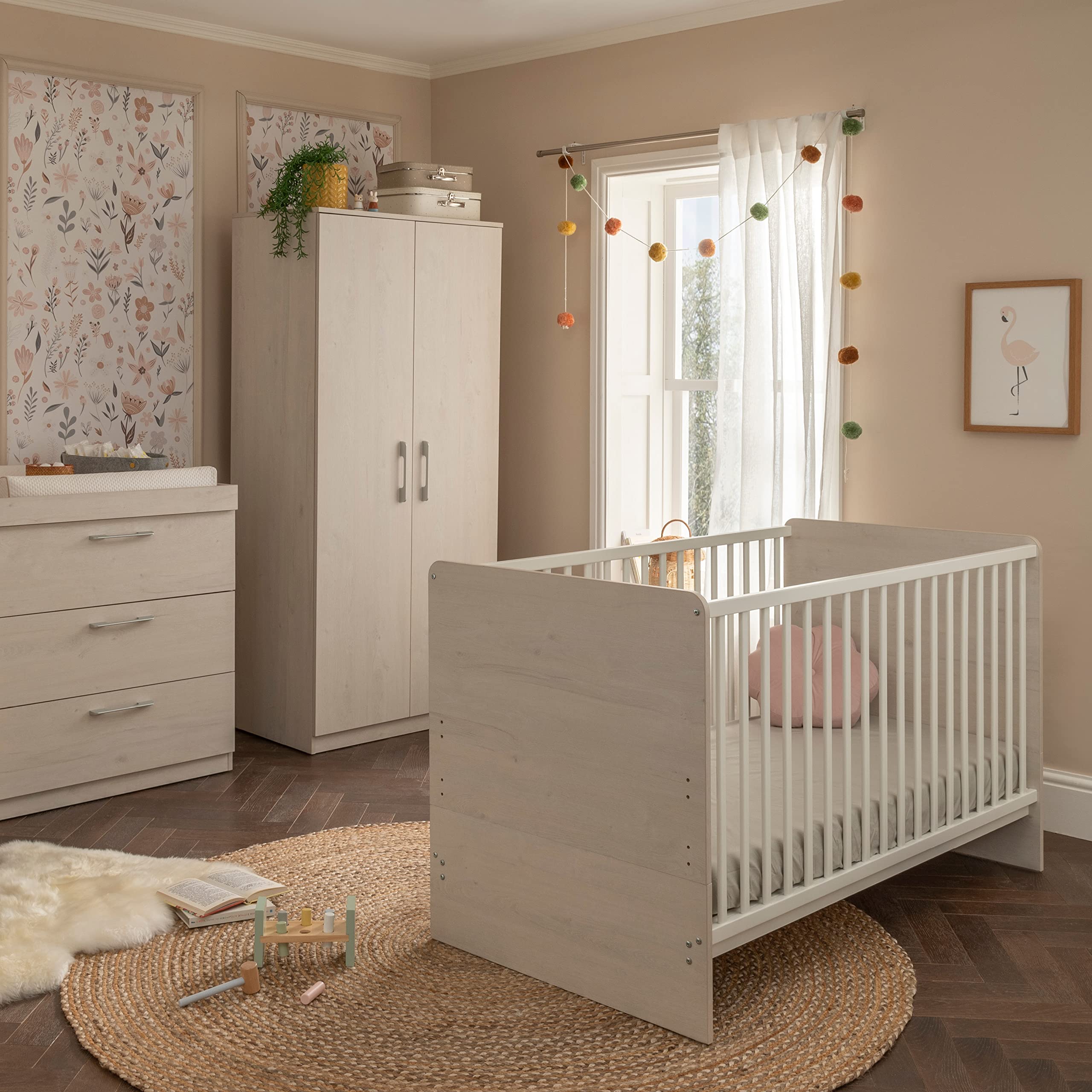 Freya Baby Changing Table with 3 Drawers - 2-in-1 Nursery Dresser & Diaper Changing Station - White Changing Table with Silver Handles - Perfect for Baby Rooms & Nursery Organization - Space-Saving Baby Changing Dresser for Newborn Essentials Storage
