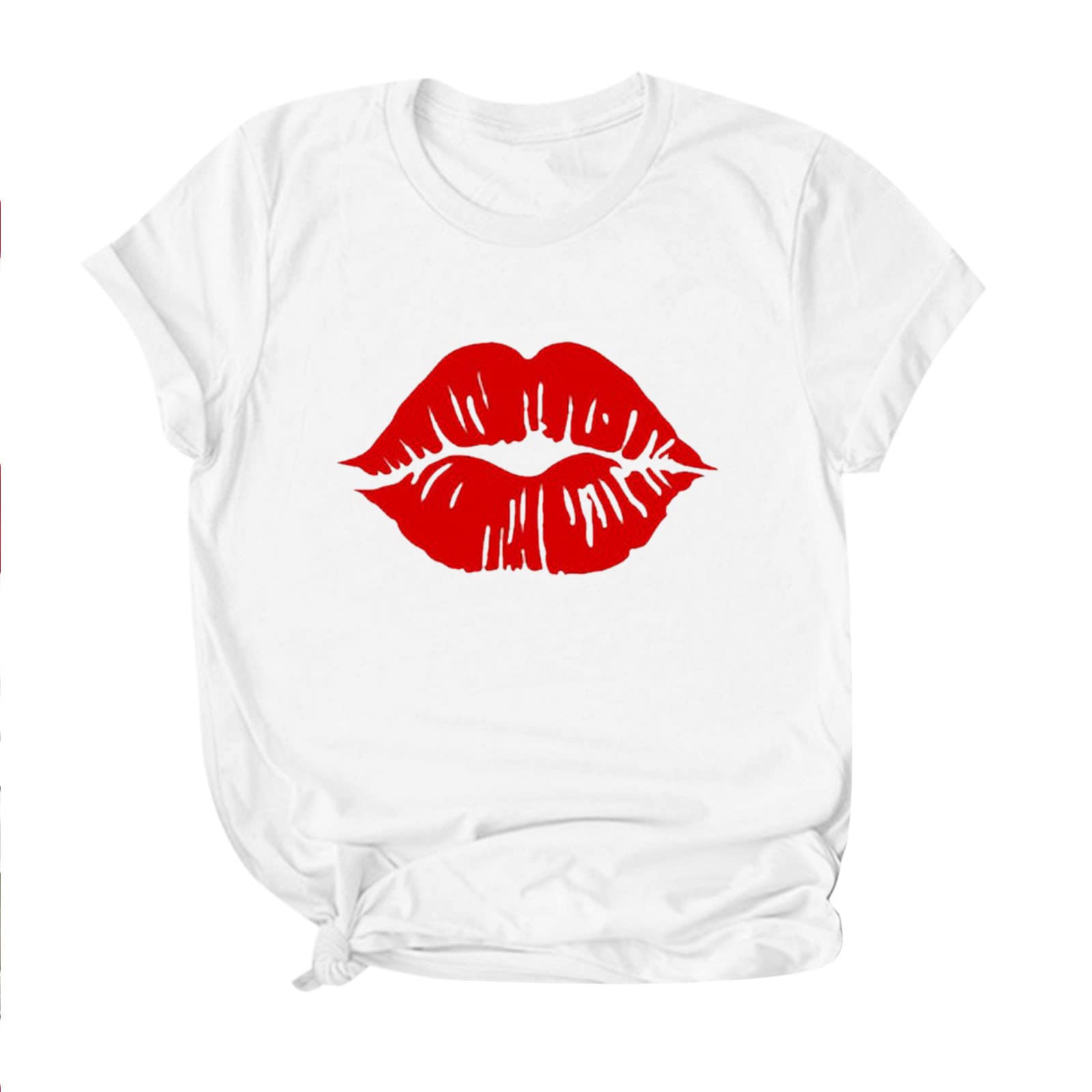 Women's Sexy Thick Lips Print Short Sleeve O-Neck Crop Top - Summer Casual Blouse & Y2K Style Halter Cami Tank (Large, White) | Perfect for Parties, Beach Outings & Streetwear Fashion