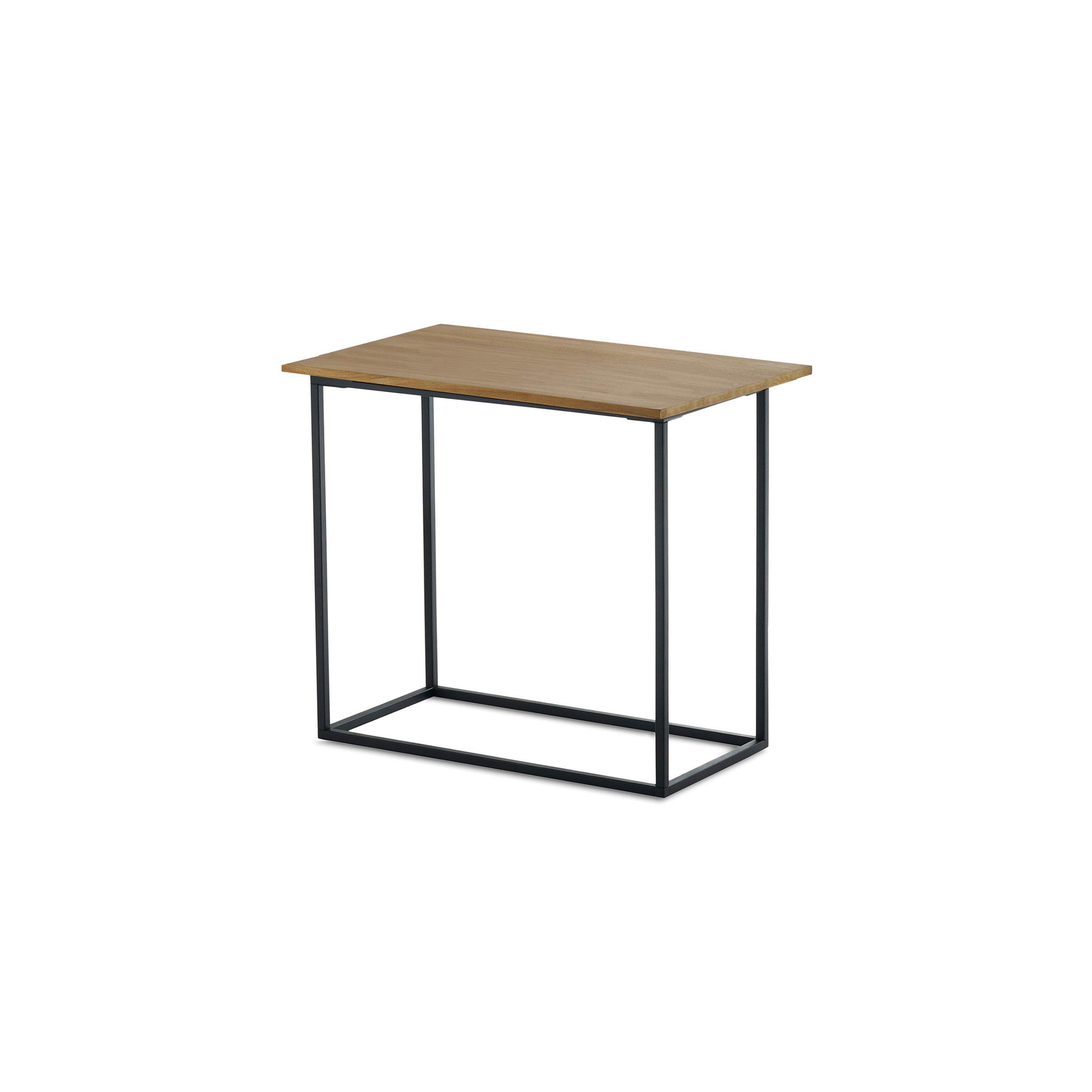 Modern Teak Wood & Metal Rectangle Side Table - Black/Tan Accent End Table for Living Room, Bedroom & Office | Design Ideas Pietra Collection