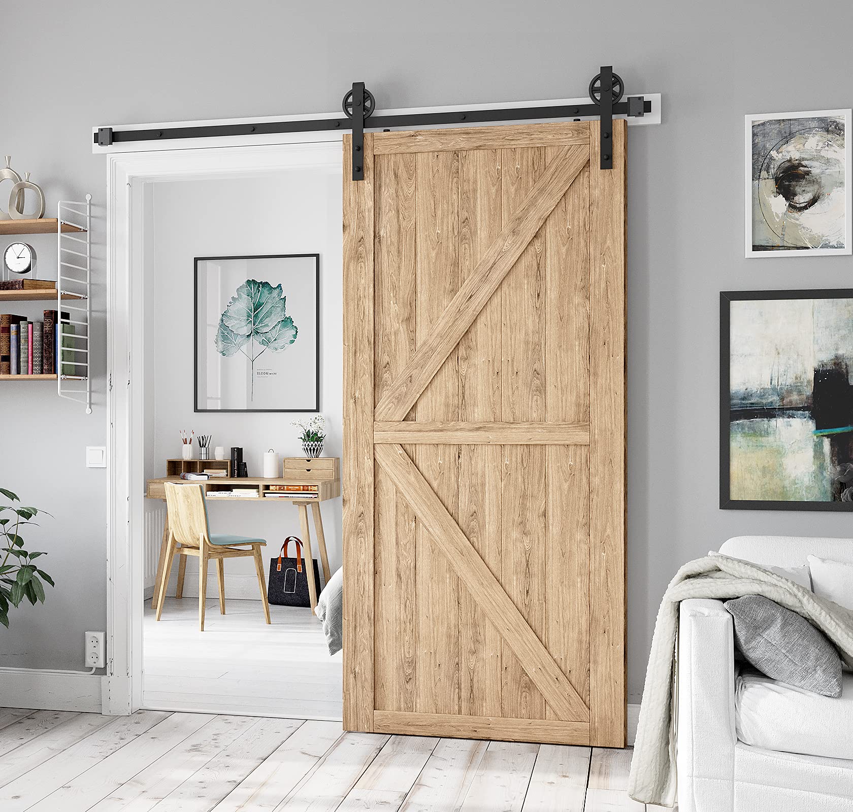 Heavy Duty 6.6FT Sliding Barn Door Hardware Kit - Industrial Big Wheel J Hangers for Wood Single Doors (Fits 1 3/8
