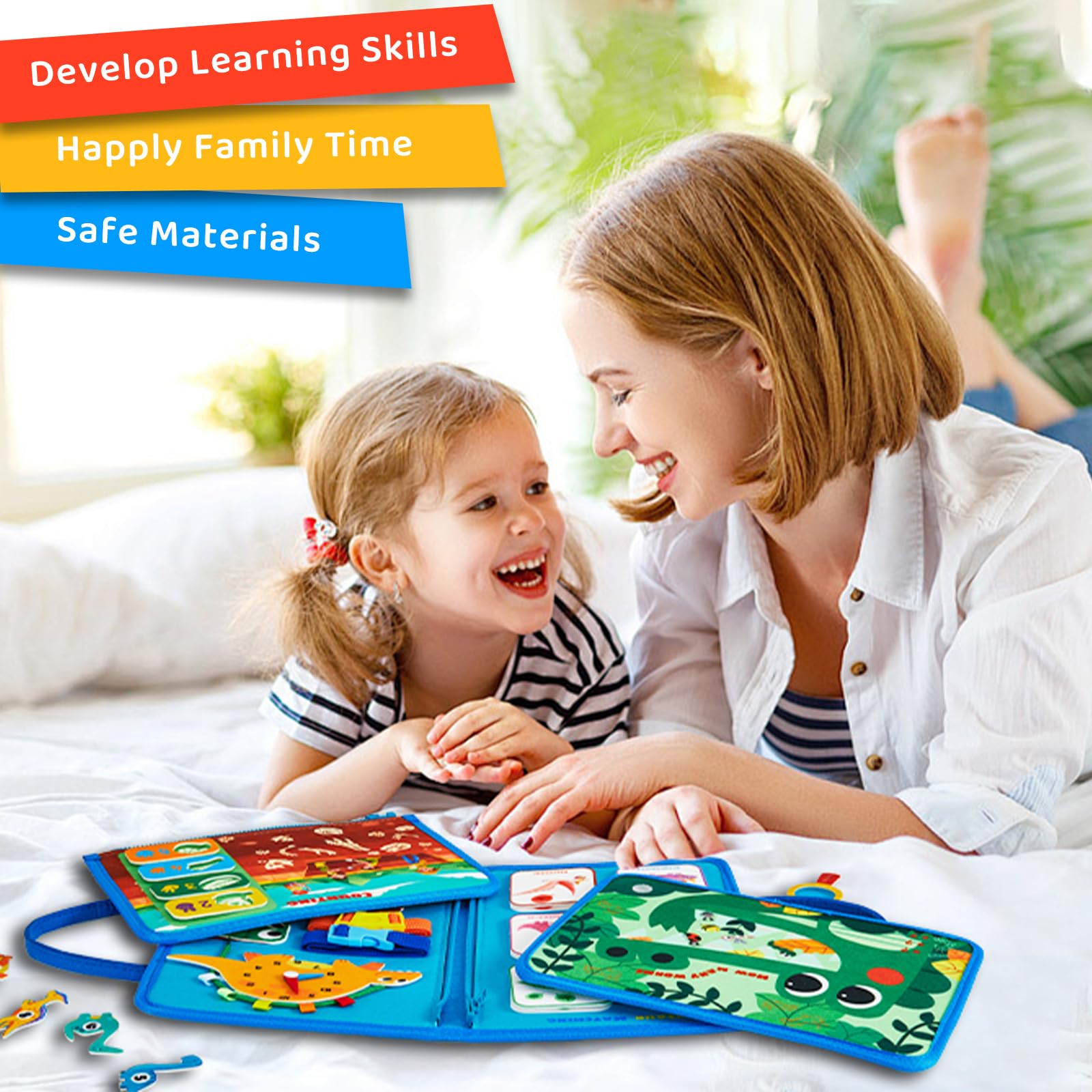 Montessori Busy Board Sensory Toys for 3-4 Year Old Kids - Dinosaur Themed Educational Travel Activity Toy for Toddlers | Perfect Birthday Gift, Airplane & Car Ride Entertainment, Preschool Learning Tool