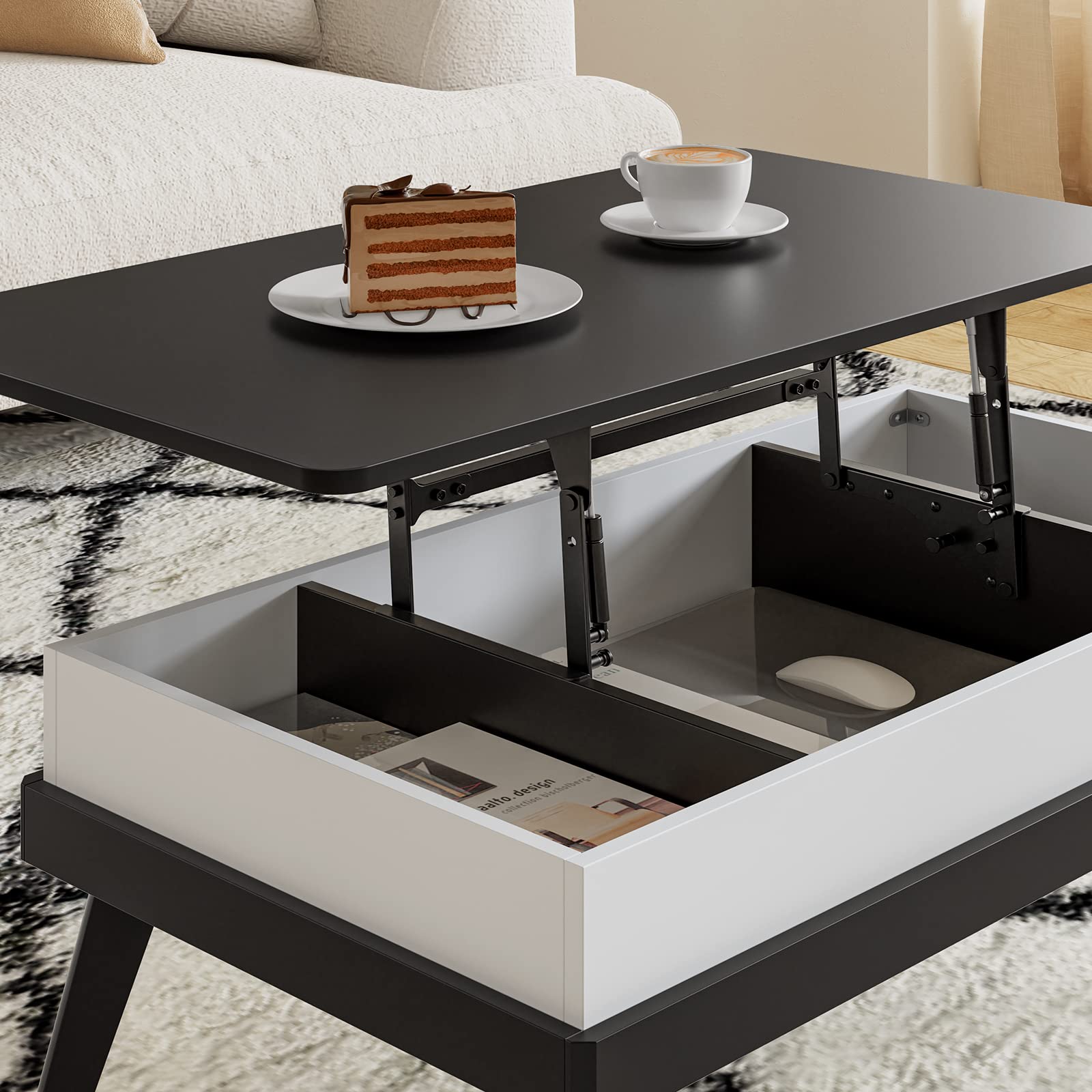 Lift Top Coffee Table with Hidden Storage - Black for Living Room & Dining