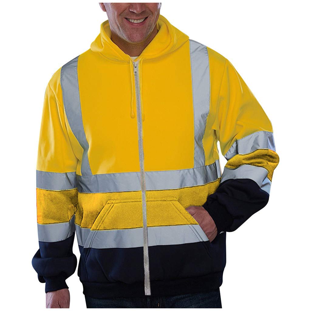 High Visibility Hooded Sweatshirt for Men - Road Work Safety Wear