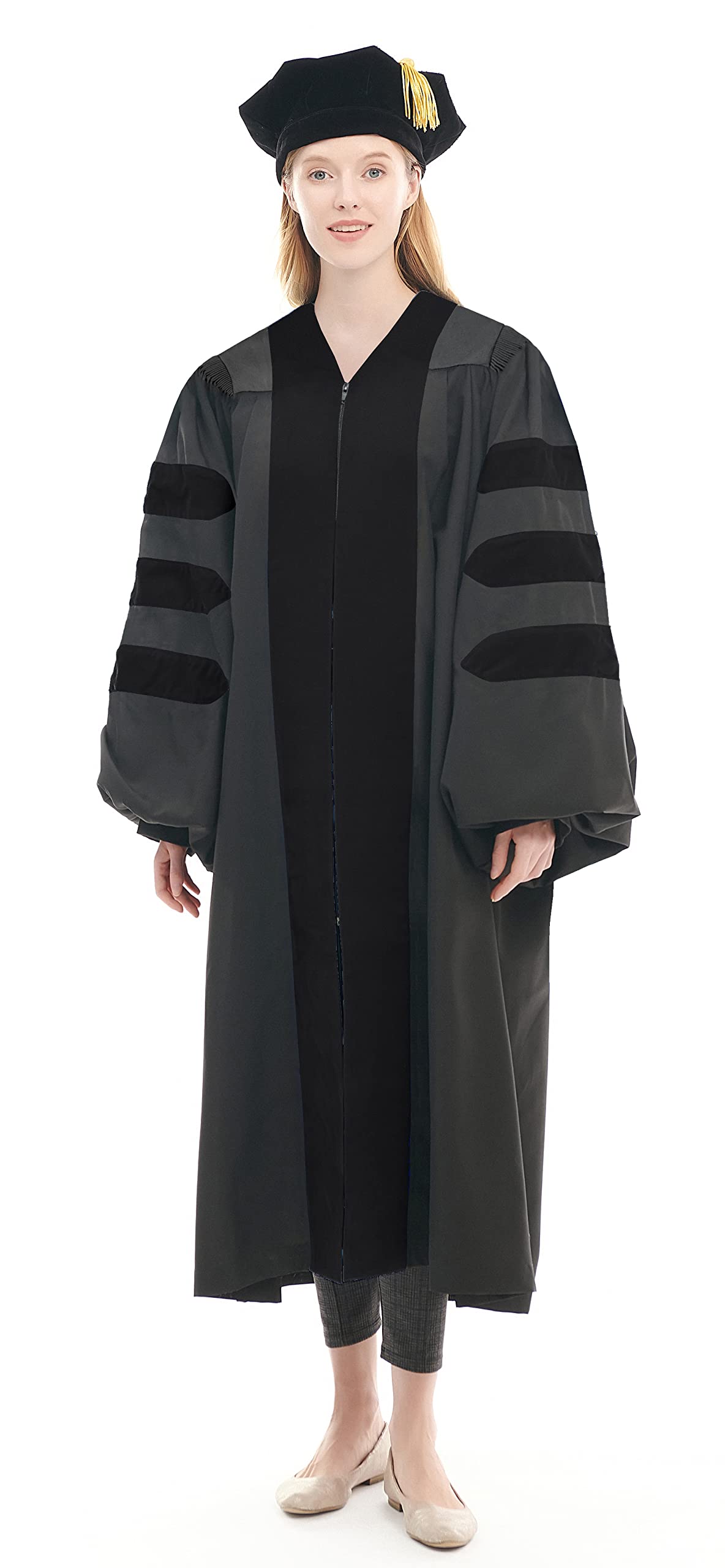 Premium Unisex Doctoral Graduation Gown & 8-Side Tam Cap Set - No Gold Trim - Perfect for PhD Graduation Ceremonies, Academic Events & Professional Photos