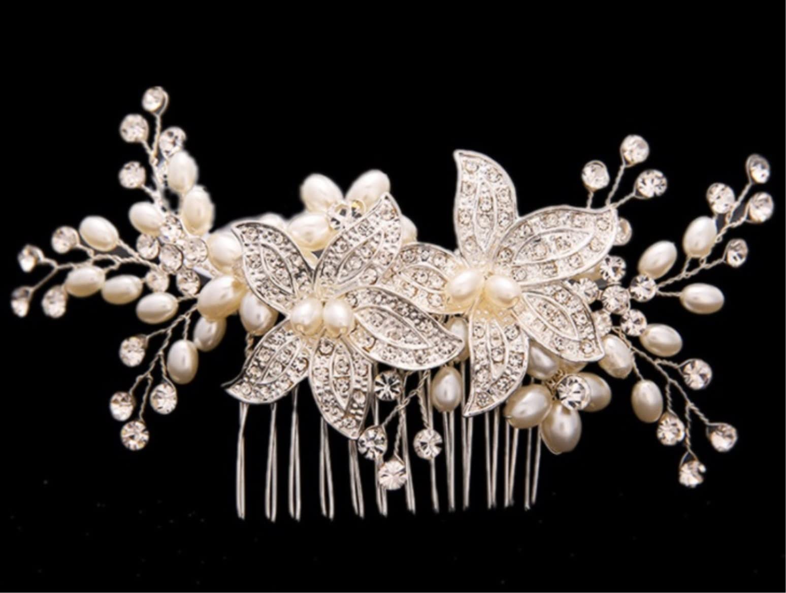 Elegant White Gold Pearl Flower Bridal Hair Comb - Wedding Hair Clip for Bride, Bridesmaid & Special Occasions | Perfect for Updos, Side Styles & Vintage Looks