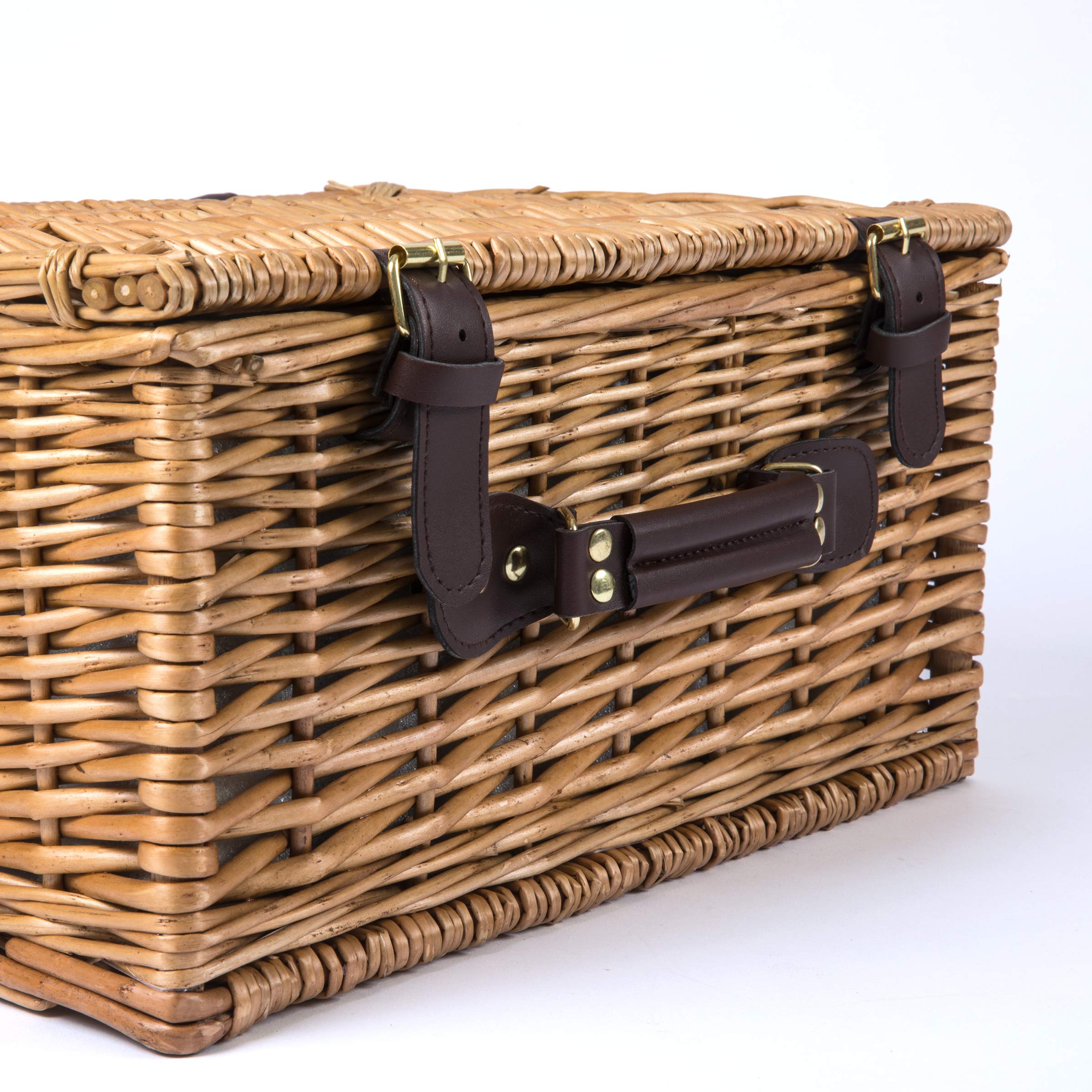 PICNIC TIME - Bristol Wicker Picnic Basket for 2 with Navy Blue & Burgundy Plaid Pattern - Complete Picnic Set for Couples | Perfect for Romantic Outdoors, Beach Dates, and Park Picnics