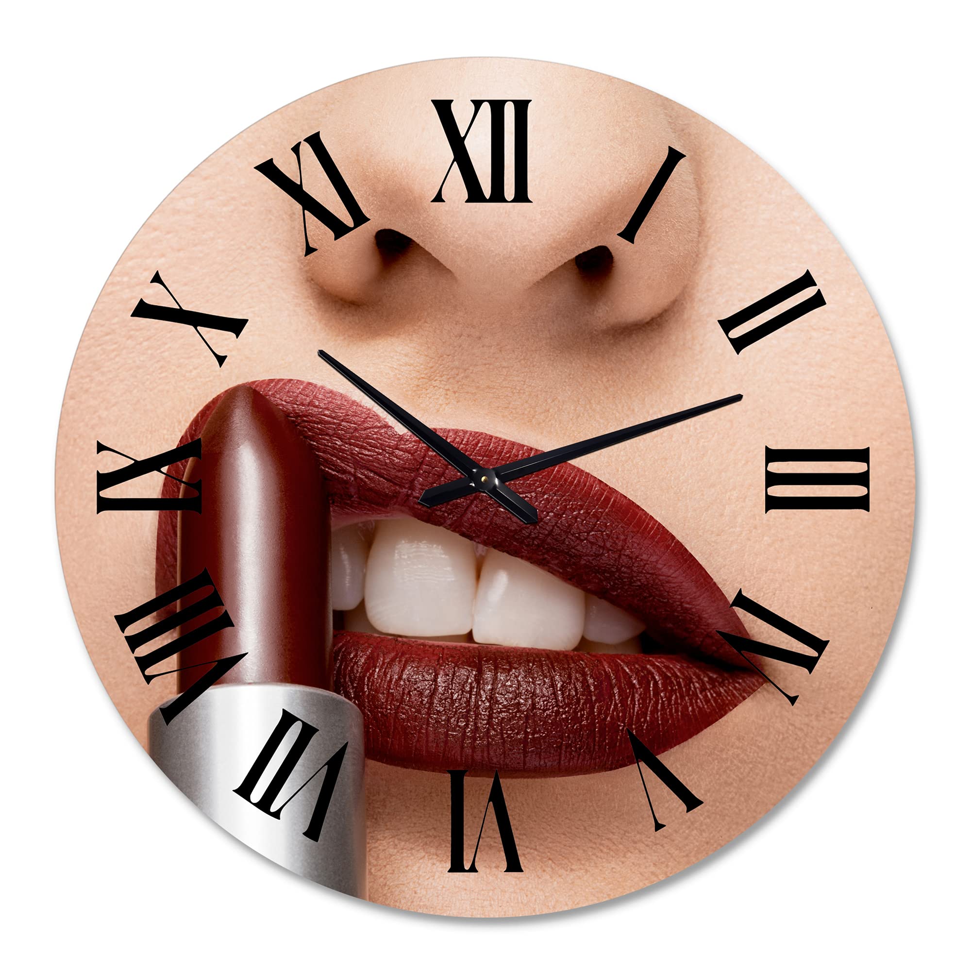 Modern Red Lipstick Wall Clock - Large Decorative Office Wall Clock for Home & Office Decor | Perfect for Living Room, Bedroom, and Workspace