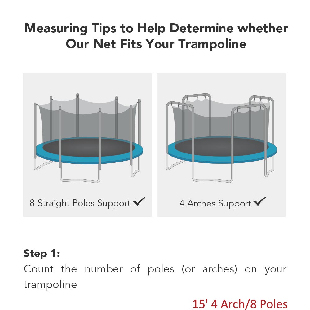 TheLAShop 15-Foot Trampoline Safety Net Replacement - Heavy Duty Enclosure with 4 Arches & 8 Poles - Perfect for Backyard Fun, Kids Play, and Outdoor Fitness