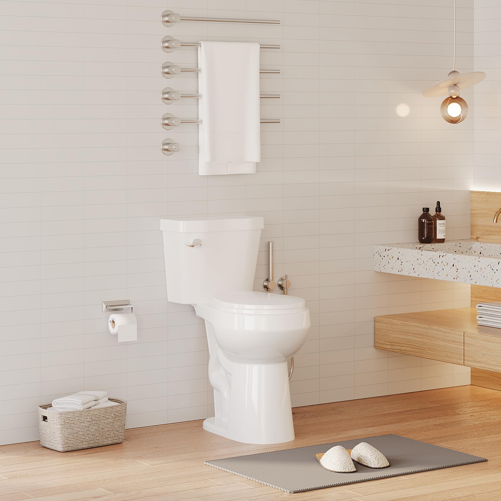 Extra Tall Two-Piece Toilet with Soft Close Round Seat & Powerful Flush - 21 Inch Height Comfort Toilet for Bathroom | Ideal for Elderly & Tall Users, ADA Compliant Bathroom Upgrade