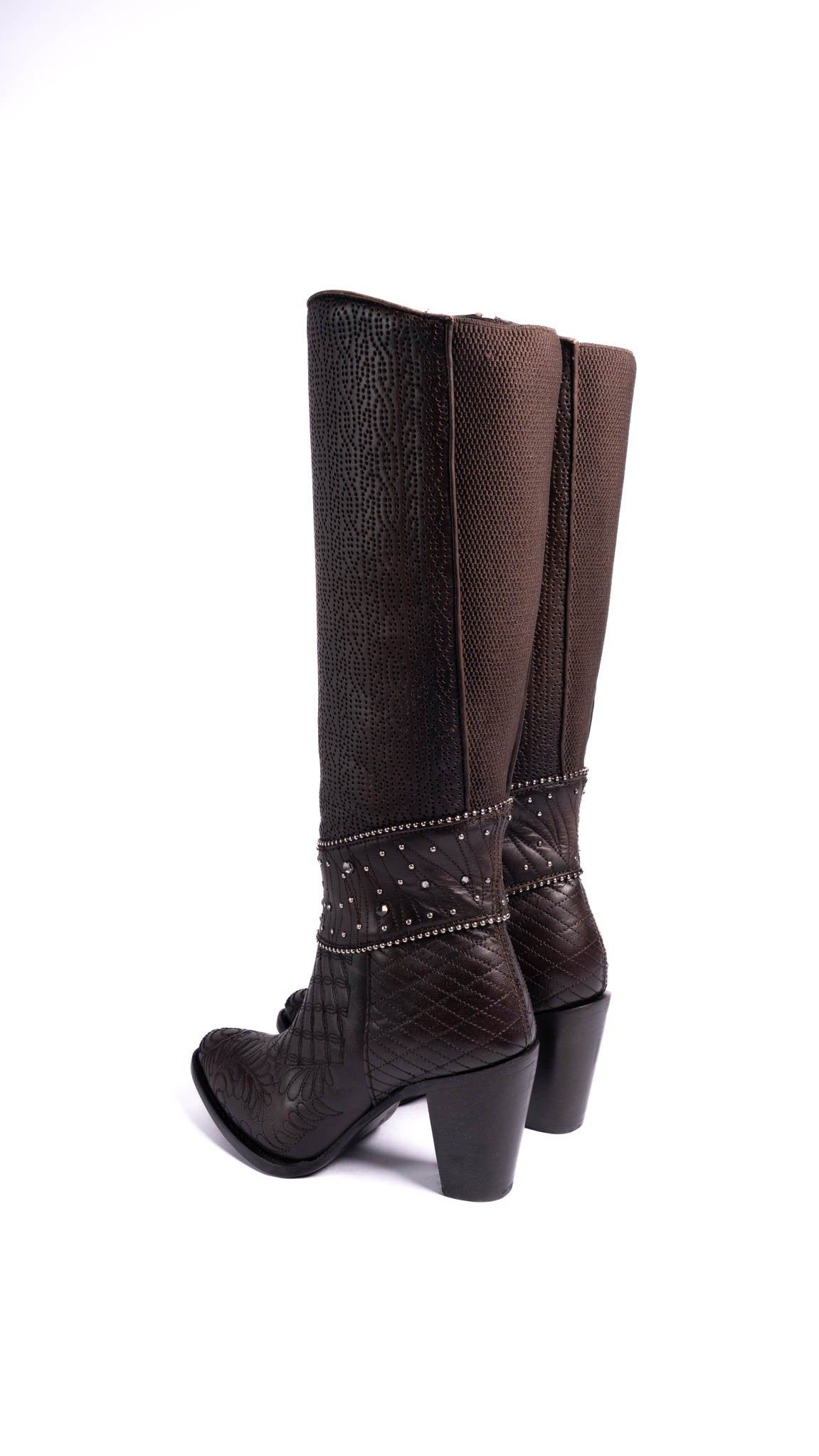 Women's Cuadra CU584 LD Black/Brown Embroidered Studded Round Toe Boots - Perfect for Western Fashion, Cowgirl Outfits & Country Events