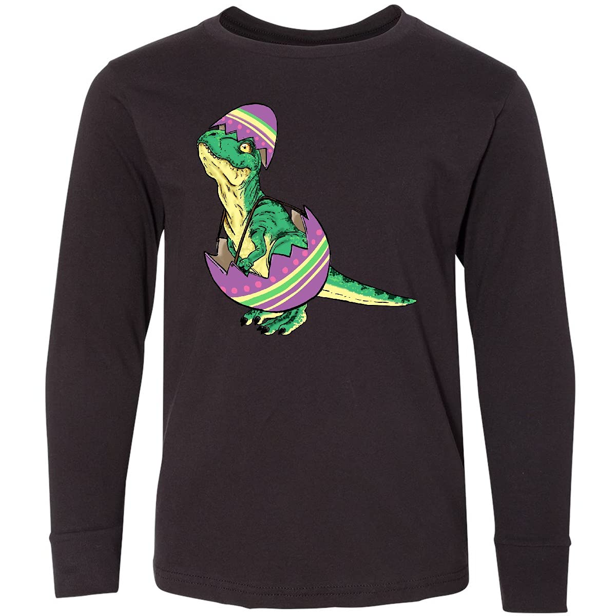Inktastic Easter Baby T-Rex in Easter Egg Dinosaur Long Sleeve T-Shirt for Kids - Cute Dinosaur Themed Shirt for Easter Celebrations, Birthday Parties & Family Gatherings