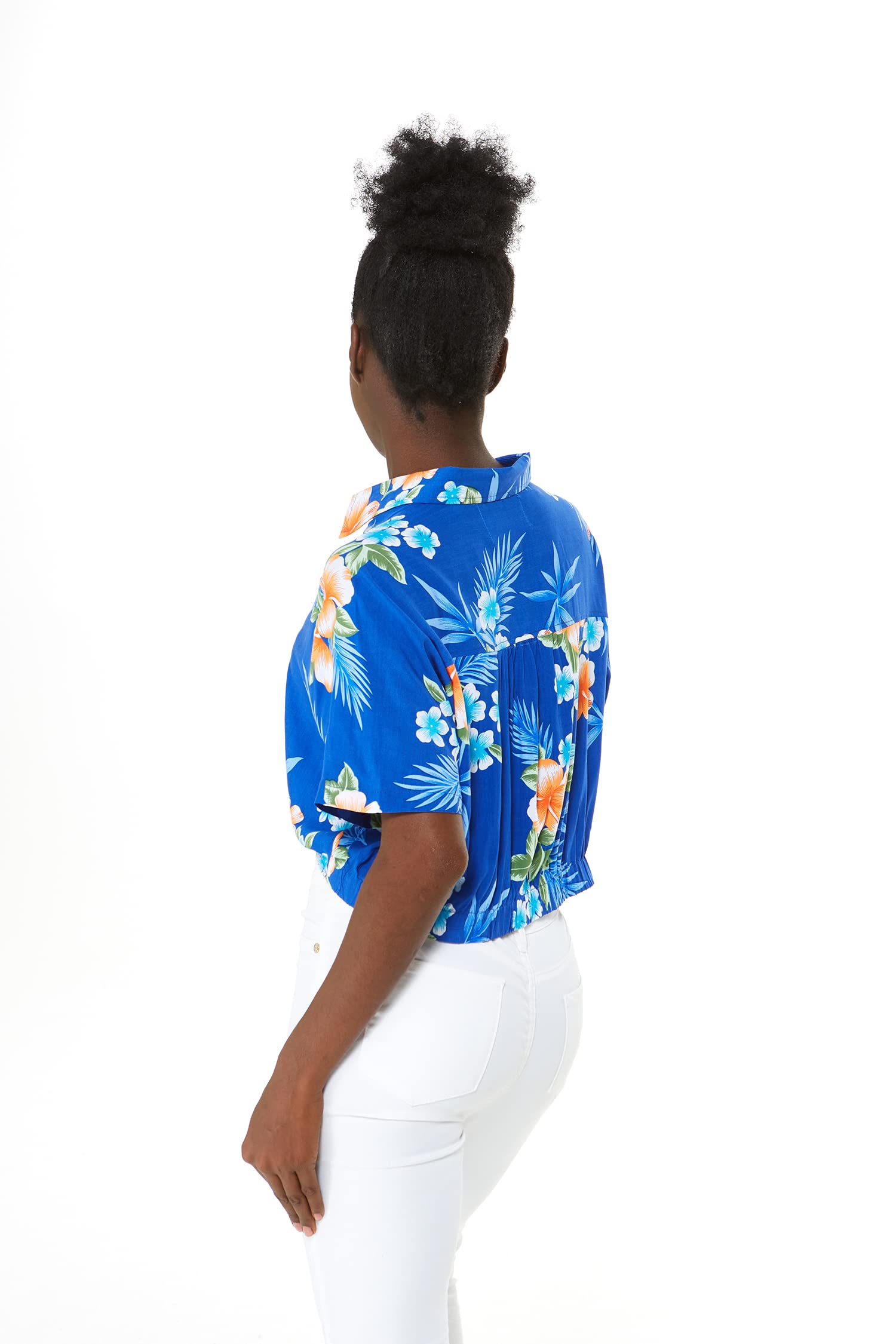 Hawaiian Luau Outfits for Family - Matching Hibiscus Blue Aloha Shirts for Men, Women, Boys & Girls | Perfect for Beach Parties, Summer Vacations & Tropical Themed Events