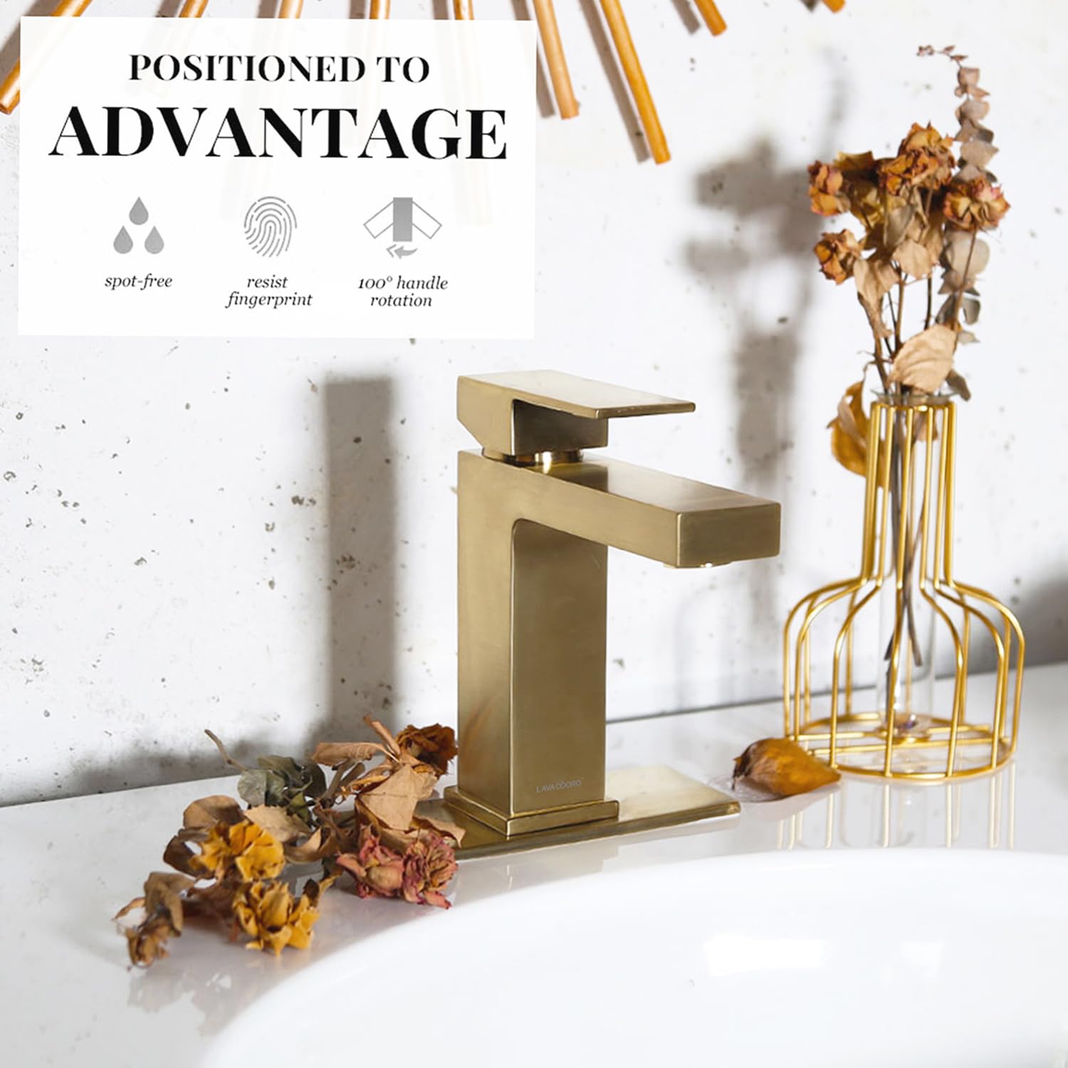 Lava Odoro Brushed Bronze Single Hole Bathroom Sink Faucet - Gold Single Handle Vanity Faucet with Drain Assembly & Deck Plate (BF307-BB) - Perfect for Modern Bathroom Renovations and Powder Room Upgrades