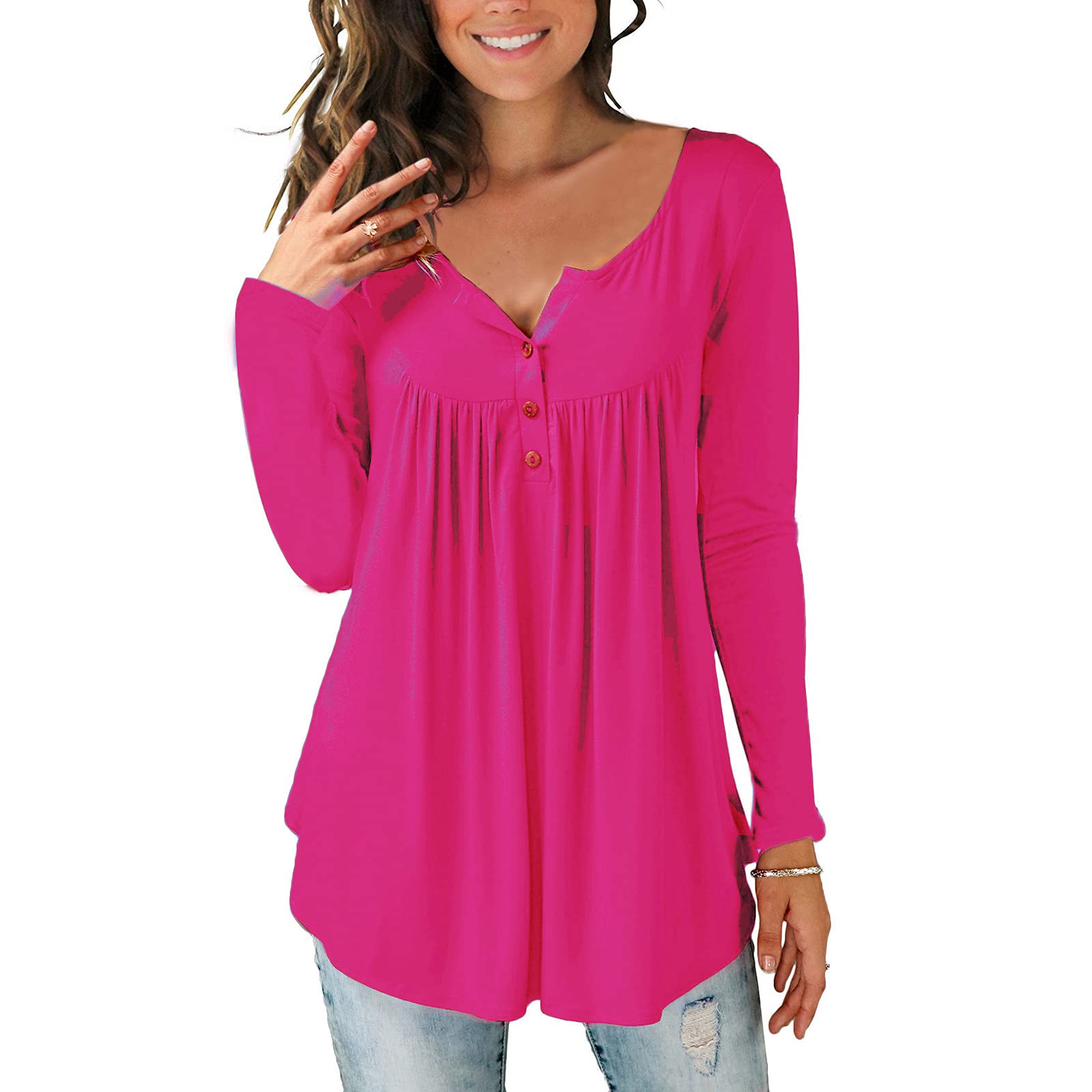 Women's Long Sleeve Button Front Hawaiian Shirt - Flowy Tunic Blouse for Fall & Summer | Sexy Going Out Tops in Plus Size | Beach Vacation, Party Wear & Casual Outfits