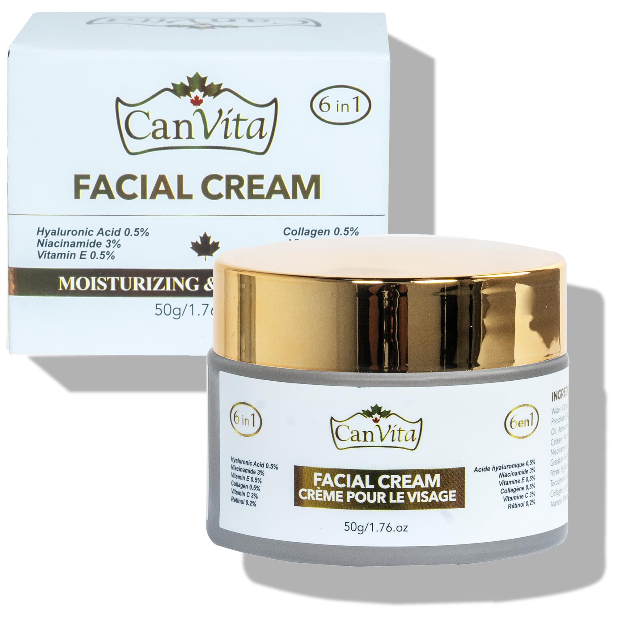 Best Retinol Cream for Face - 6-in-1 Anti-Aging Moisturizer with Hyaluronic Acid, Vitamin C & E - Wrinkle Reduction & Skin Hydration for Men & Women - Perfect for Night Routine & Daily Skincare