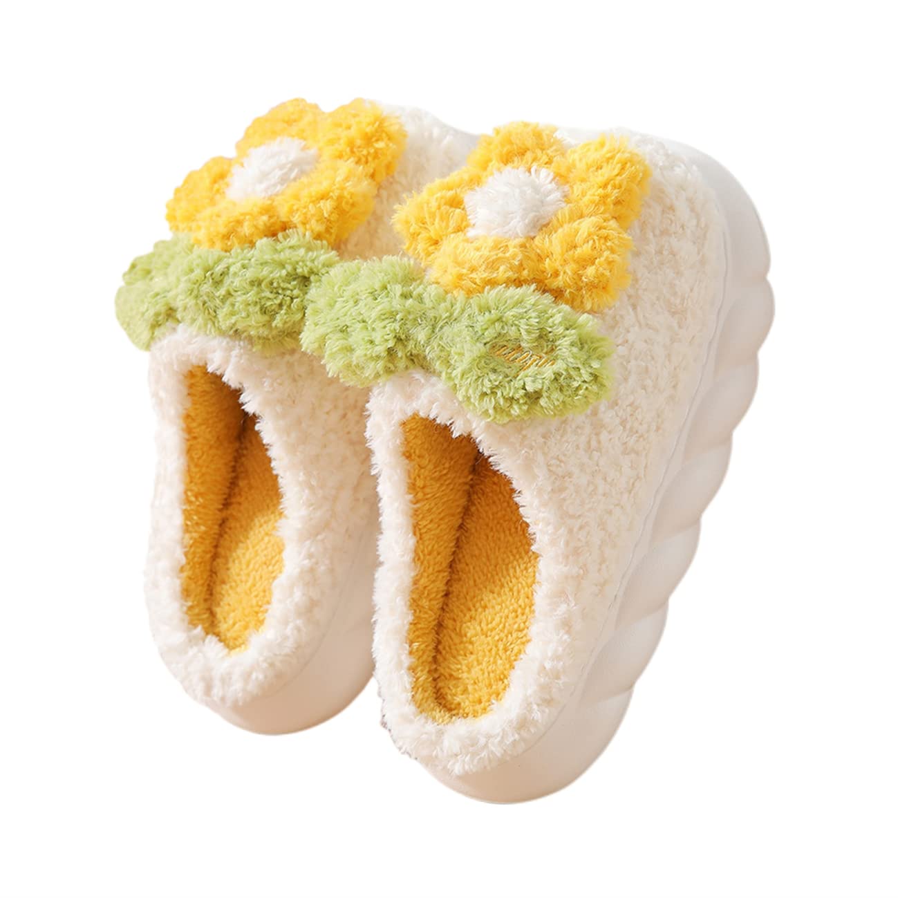 Women's & Men's Warm Plush Slippers with Non-Slip Thick Sole - Cozy Indoor House Shoes for Winter with Floral Design - Perfect for Home, Lounge & Relaxation