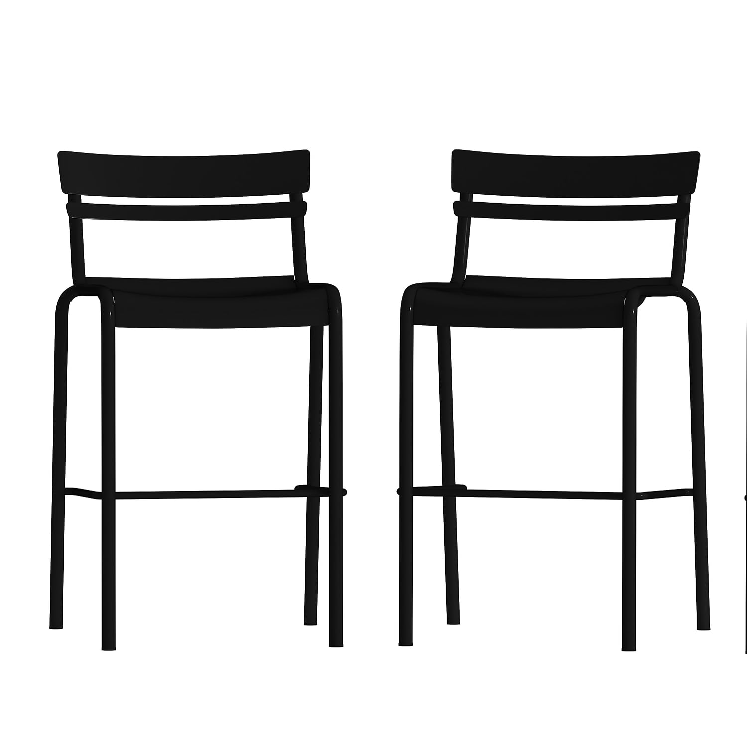 Flash Furniture Nash Commercial Grade Steel Stack Stool - Set of 2 Black Indoor-Outdoor Bar Stools with 2 Slat Back - Perfect for Home Bars, Restaurants & Patios
