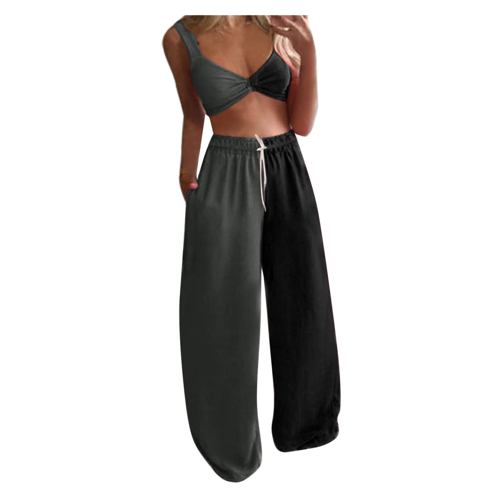Women's Summer Casual Two-Piece Outfit - Sleeveless Spliced Solid Color Sling Top & Toddler Boy Warm Clothes Set | Perfect for Beach Vacation, Family Outings & Daily Wear