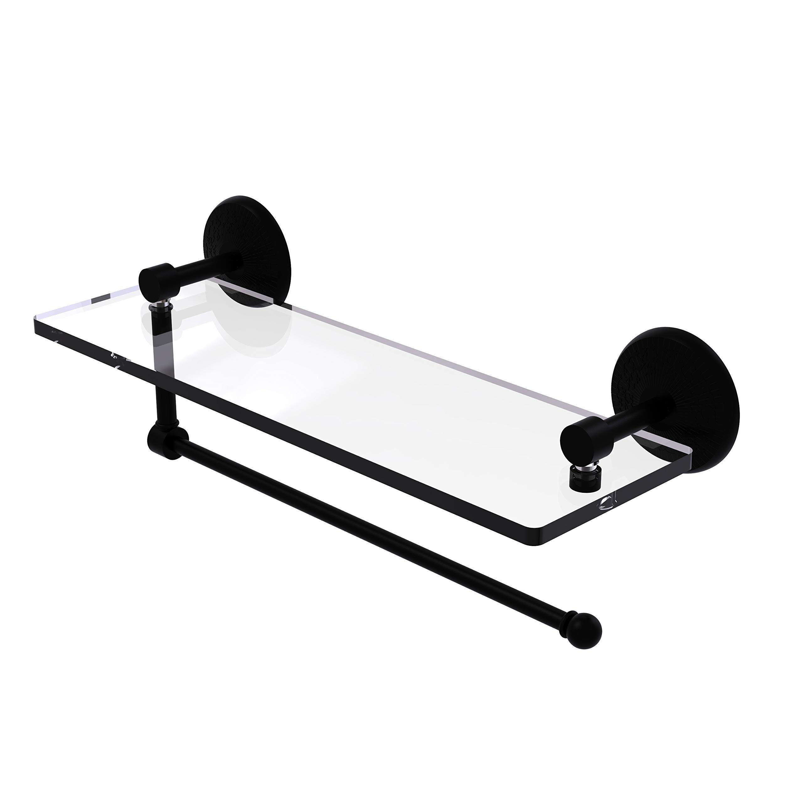 Allied Brass Prestige Monte Carlo 16-Inch Glass Shelf Paper Towel Holder - Matte Black Bathroom & Kitchen Organizer for Stylish Home Decor