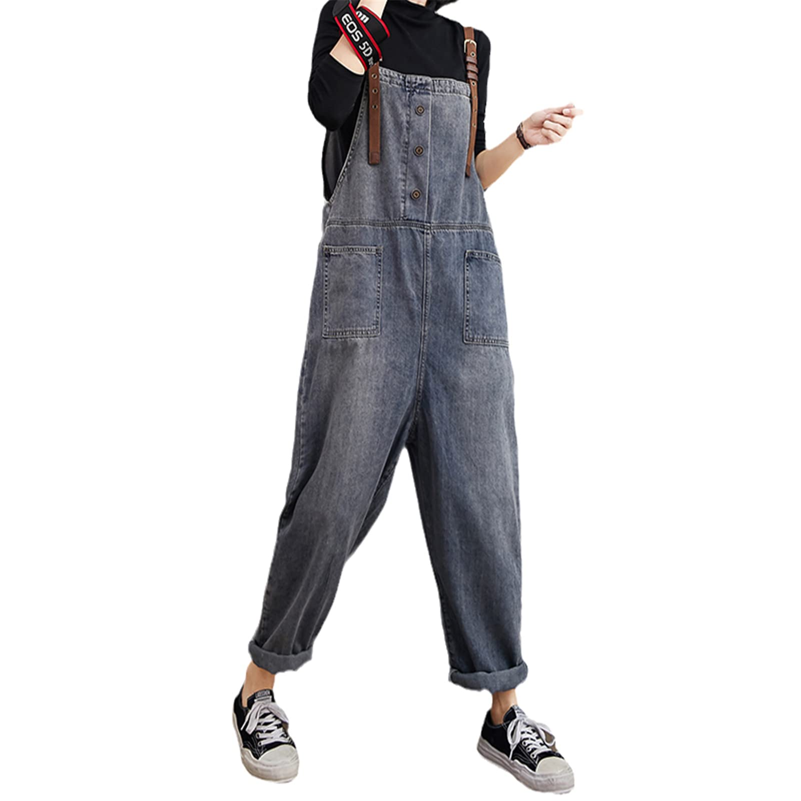Vintage Women's Denim Romper Jumpsuit - Loose Fit Wide Leg Sleeveless Overalls for Women | Casual Summer Outfit, Beach Wear, Music Festival Fashion