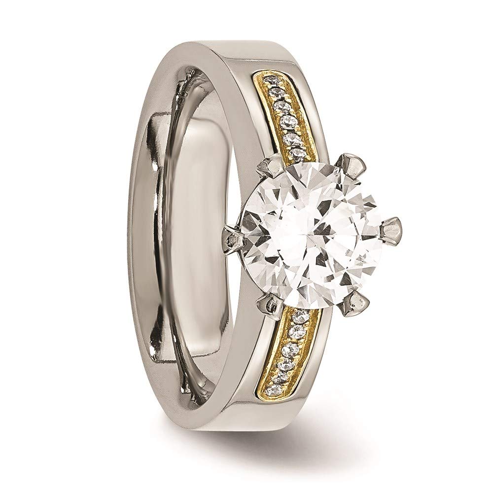 Elegant Titanium & 14k Gold Inlay Accent Ring with Cubic Zirconia CZs - Perfect for Weddings, Anniversaries & Special Occasions