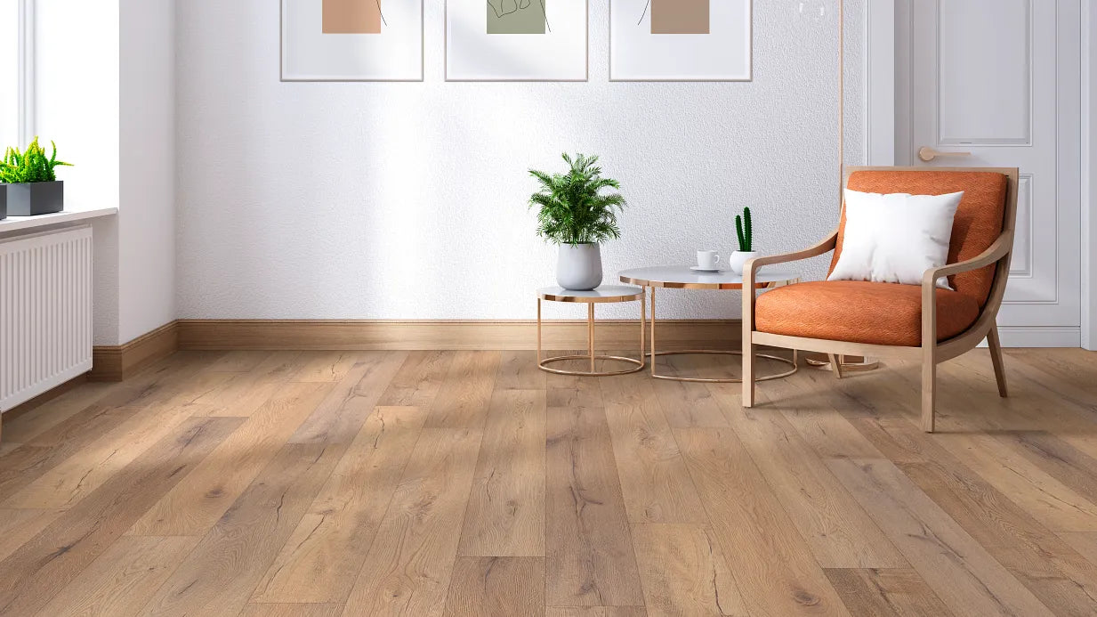 Coretec Plus Premium Integrated Bevel with Softstep – Sand Dollar Oak 9