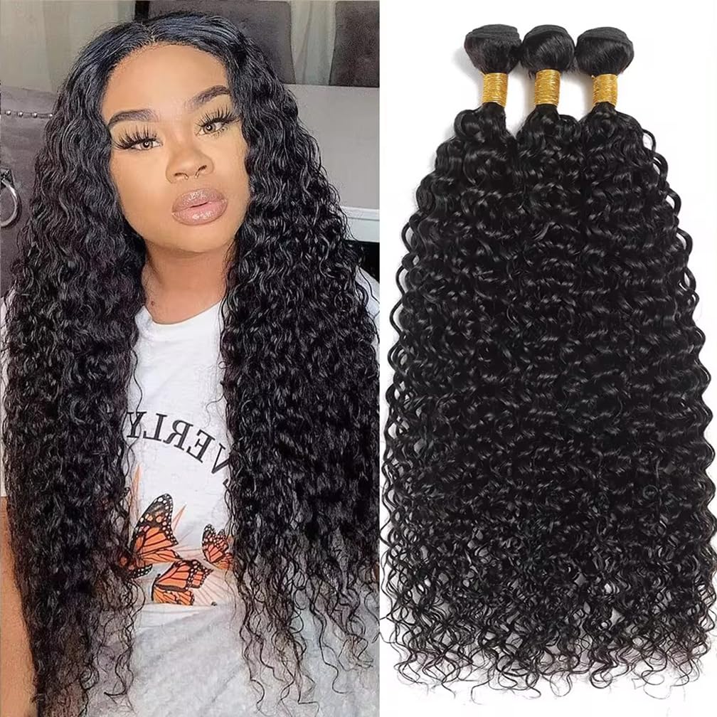 10A Brazilian Human Hair Water Wave Bundles (18/20/22 Inch) - Wet & Wavy Hair Extensions for Black Women - Natural Black Color - Perfect for Daily Wear, Parties & Special Occasions