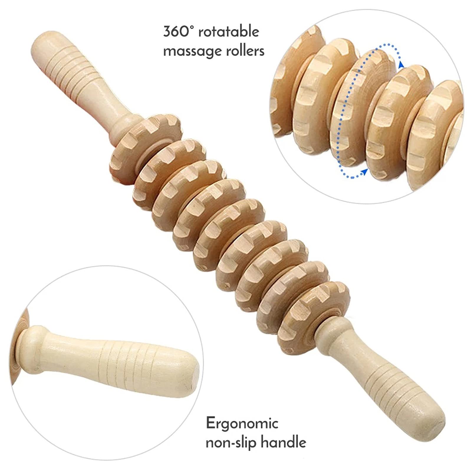 Wilitto Anti-Cellulite Massage Roller with Wooden Handle - 40cm Maderotherapy Body Sculpting Tool for Skin Tightening & Lymphatic Drainage | Perfect for Legs, Arms, Back Massage & Post-Workout Recovery